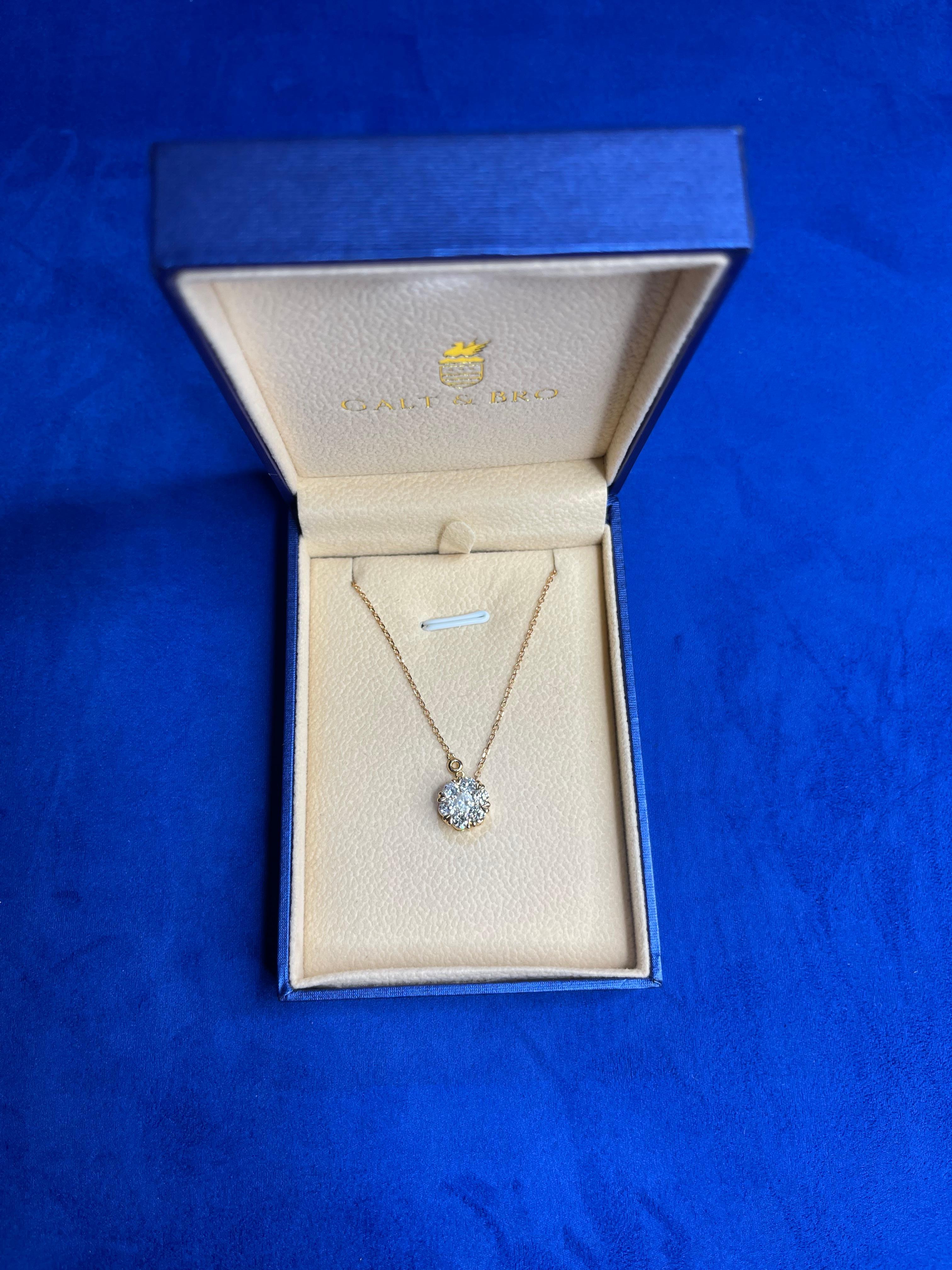 Diamond Halo Flower Sun 18 Karat Gold Pendant Dainty Thin Chain Station Necklace For Sale 1