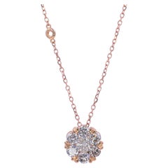 Diamant-Halskette mit Diamant-Halo-Blumen-Sonnen-Anhänger aus 18 Karat Gold