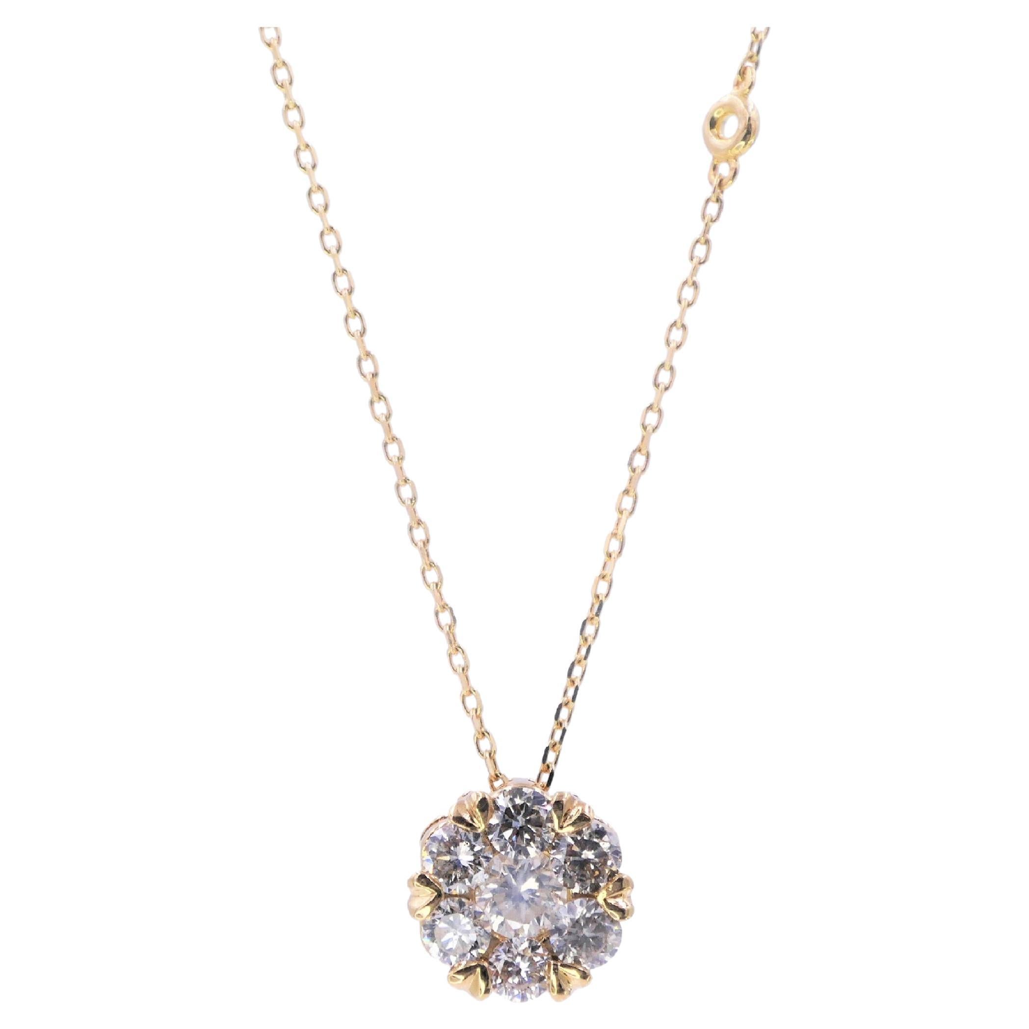 Diamond Halo Flower Sun 18 Karat Gold Pendant Dainty Thin Chain Station Necklace