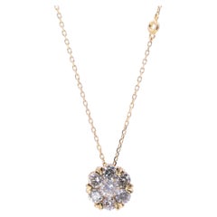 Diamond Halo Flower Sun 18 Karat Gold Pendant Dainty Thin Chain Station Necklace