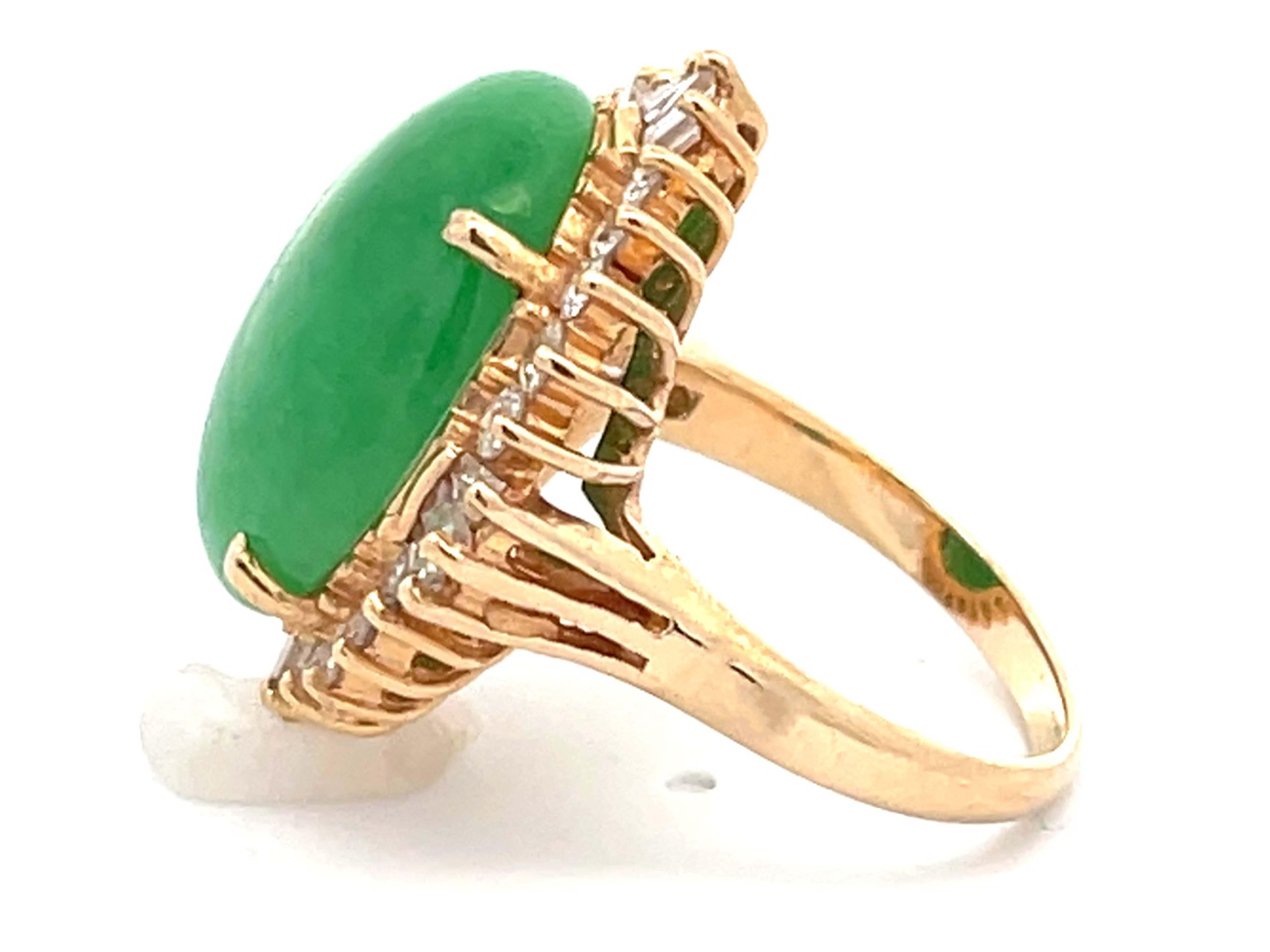 Women's Diamond Halo Jade Ring in 18K Yellow Gold For Sale
