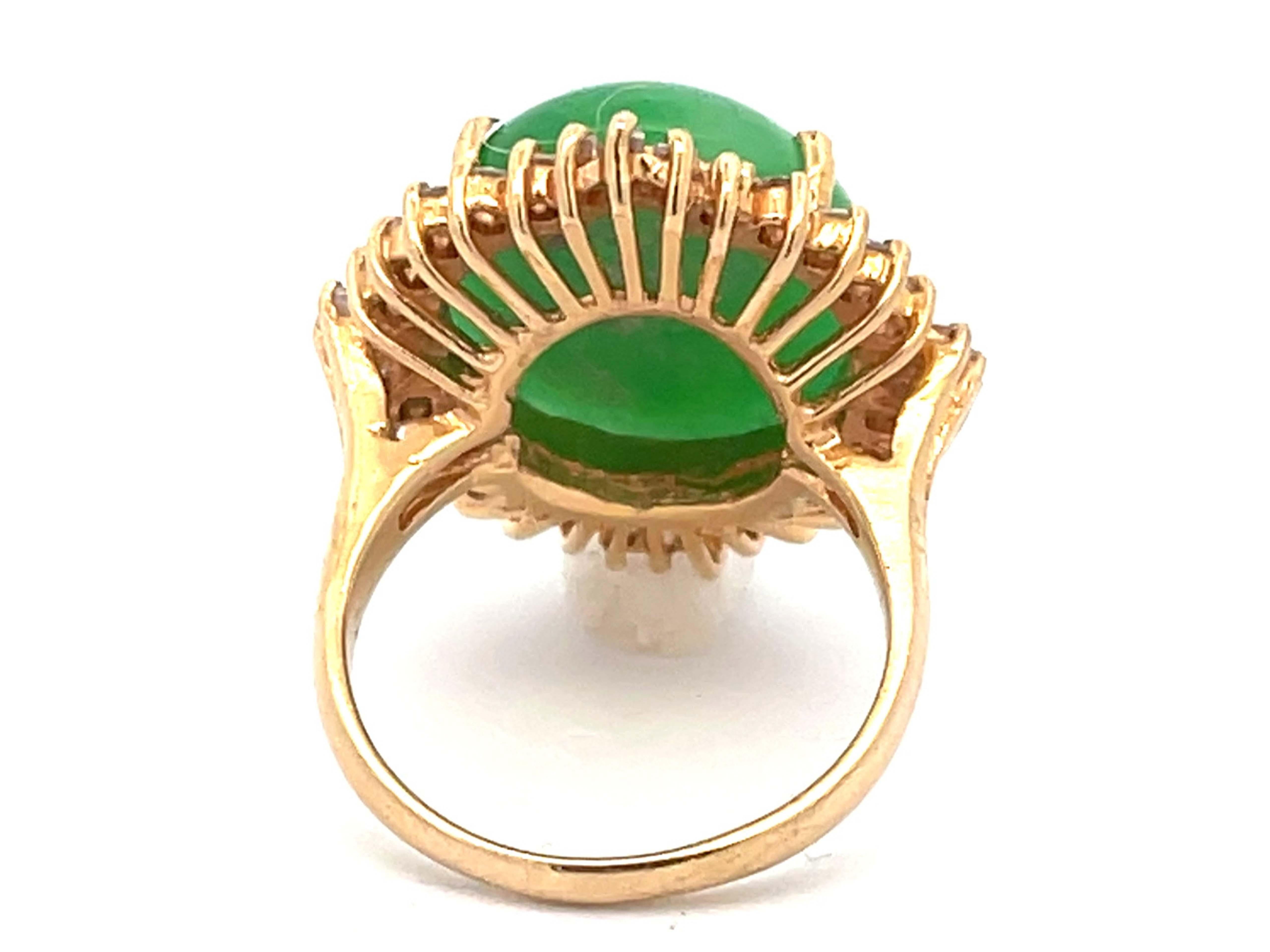Diamond Halo Jade Ring in 18K Yellow Gold For Sale 1