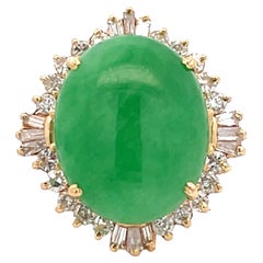 Vintage Diamond Halo Jade Ring in 18K Yellow Gold