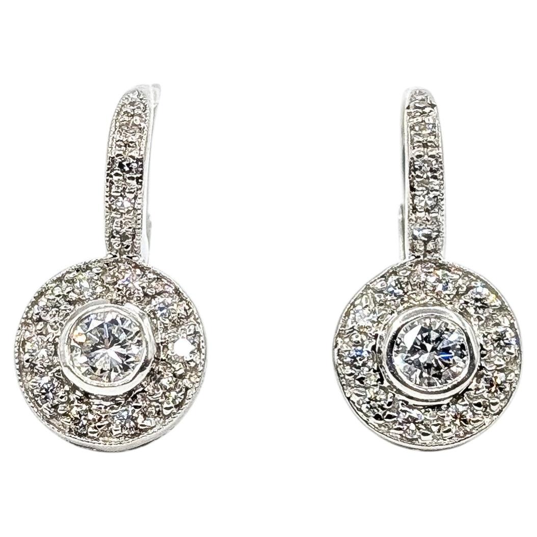 Diamond Halo Lever-Back Earrings in 14k White Gold