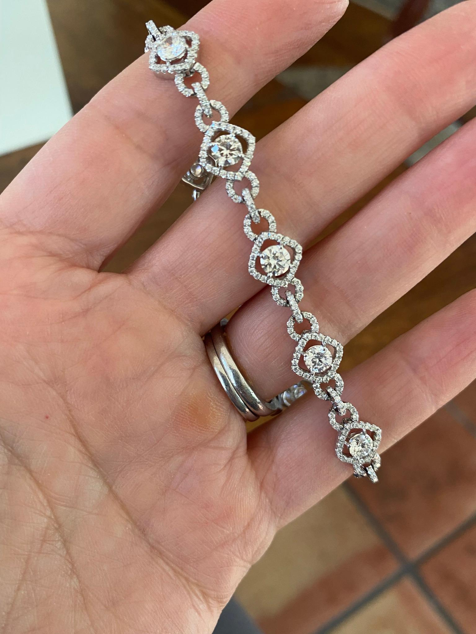 Diamond Halo Link Bracelet For Sale 6