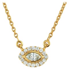 Diamond Halo Marquise East West Necklace 18 Karat Yellow Gold