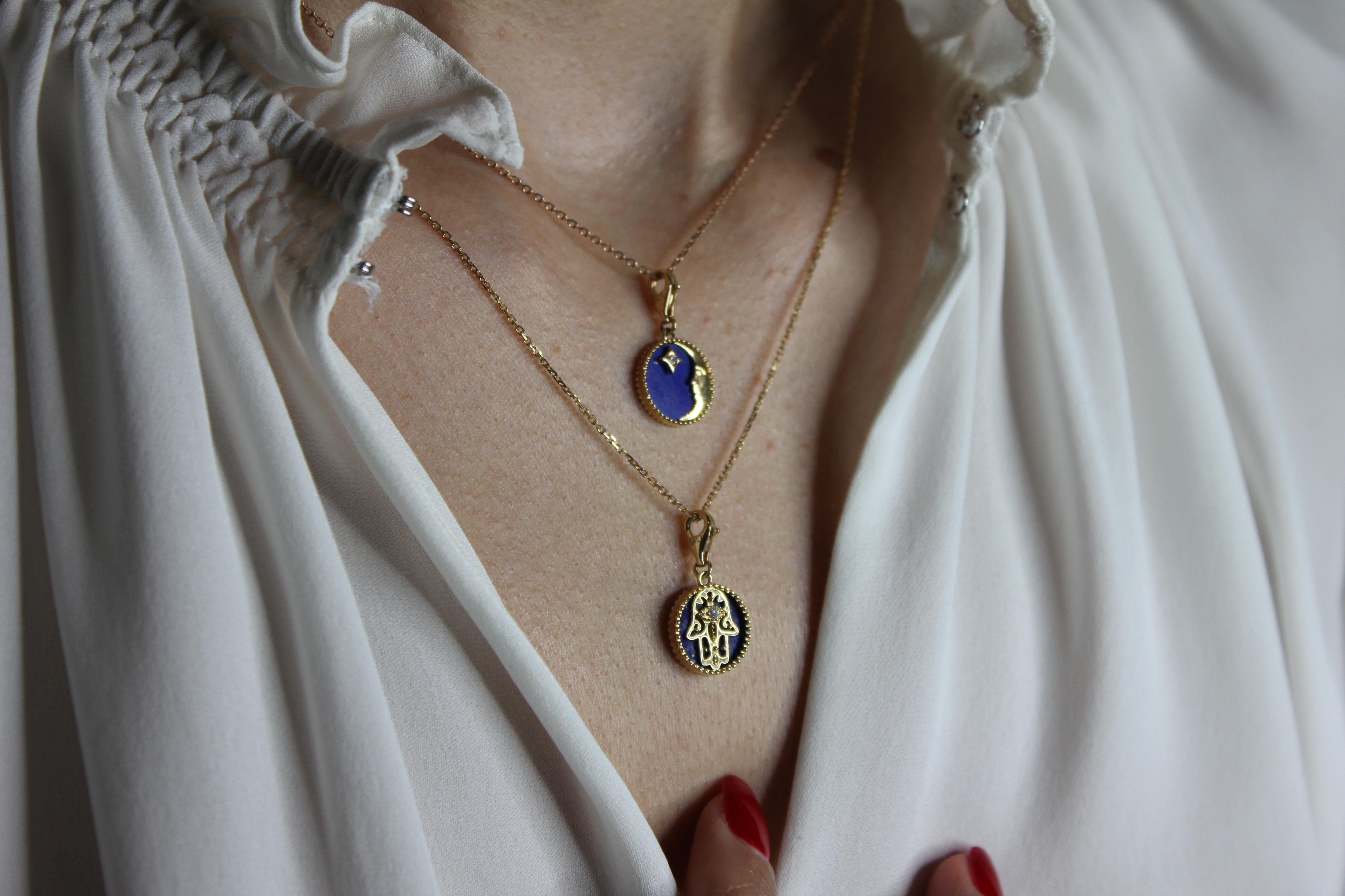 Diamant-Charm-Medaillon mit Sternzeichen in Blau und Türkis aus 18 Karat Gold 5