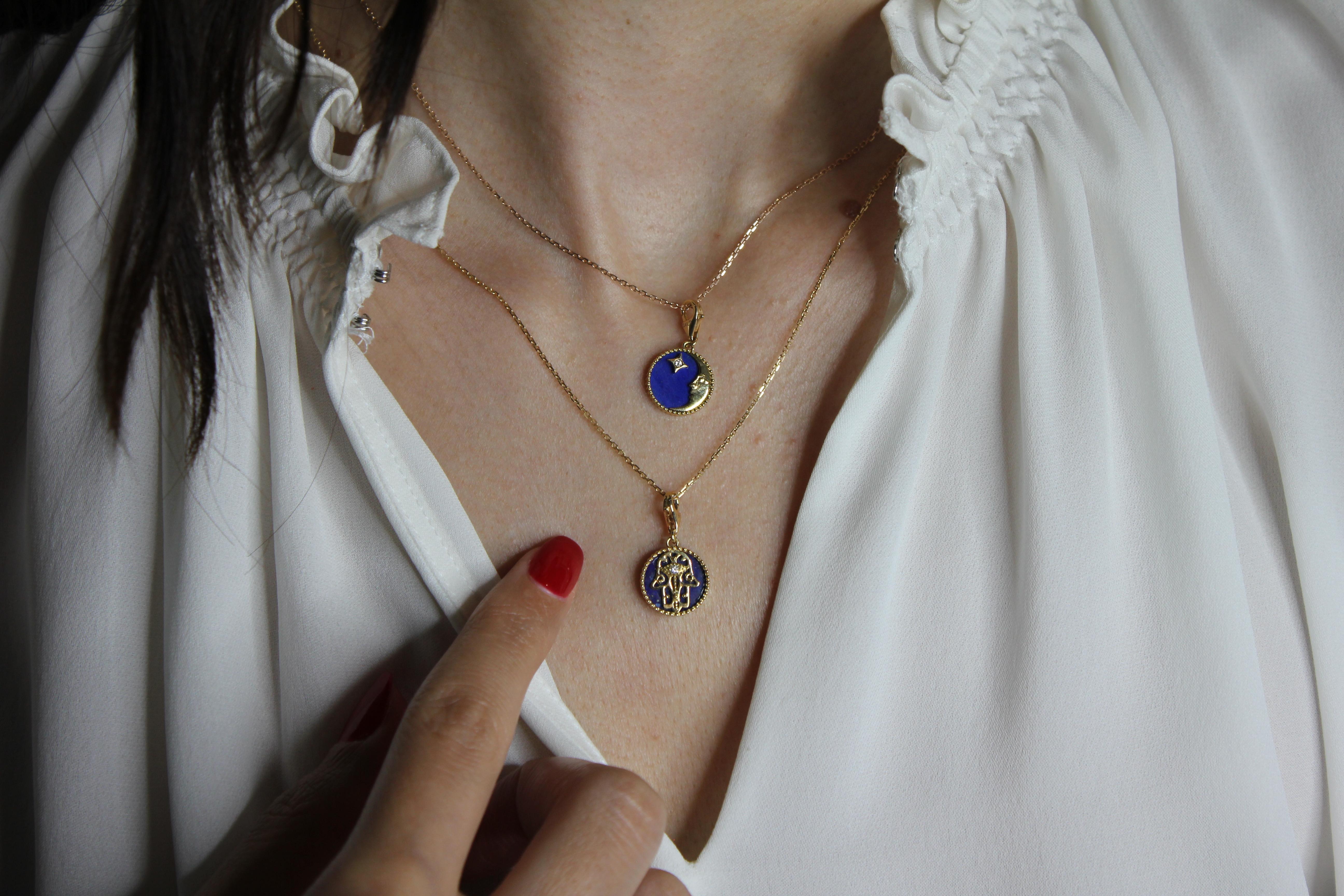 Diamant-Charm-Medaillon mit Sternzeichen in Blau und Türkis aus 18 Karat Gold 6