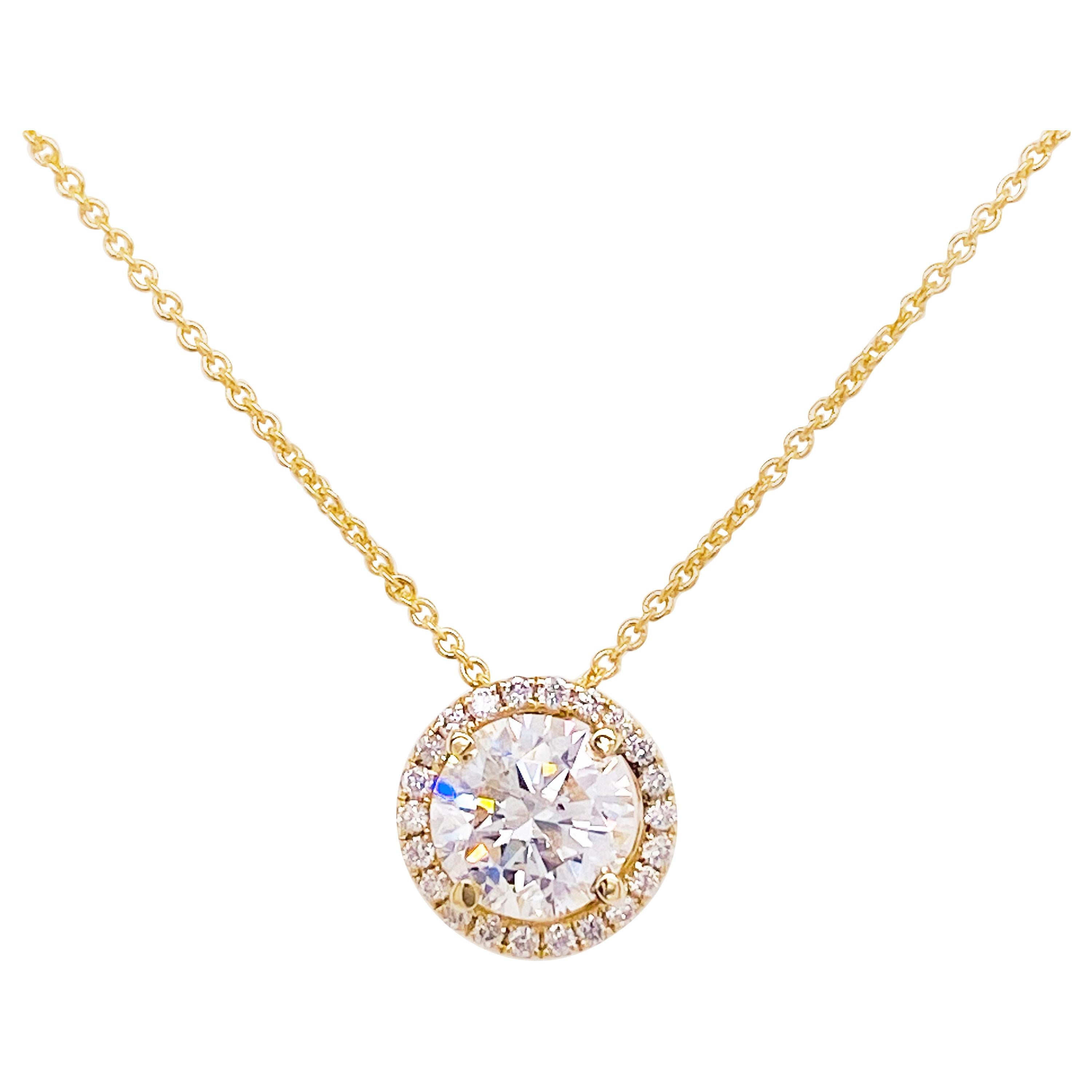 Diamond Halo Necklace, 14 Karat Yellow Gold Bolo Chain .94 Carat Diamond, Choker For Sale