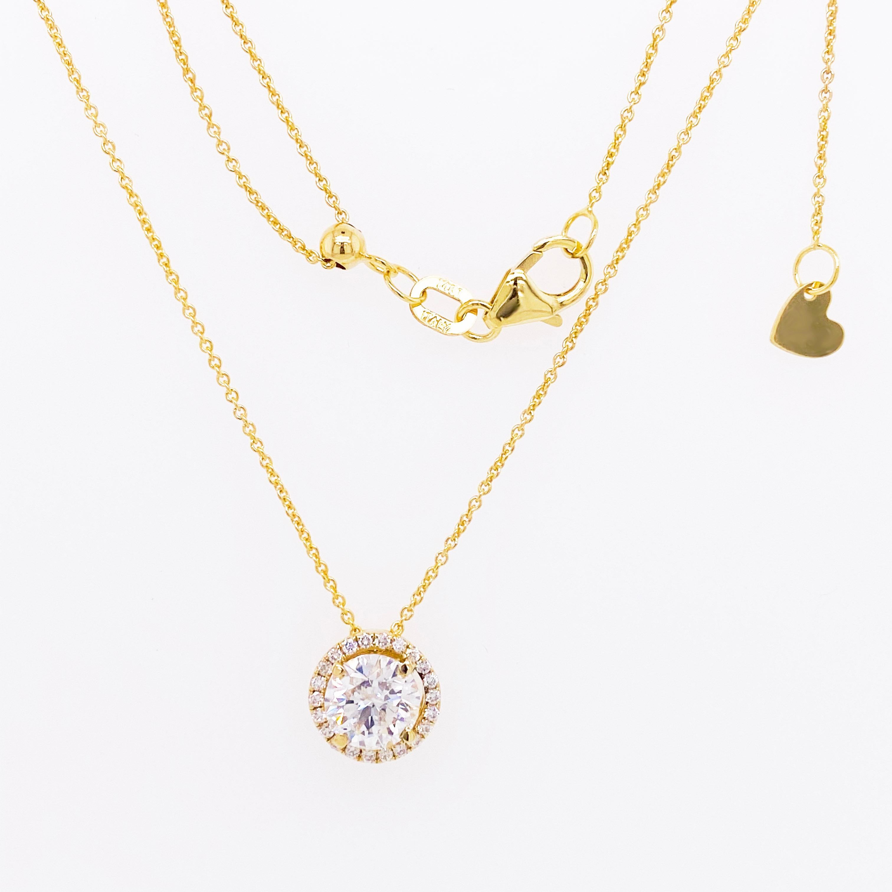 Modern Diamond Halo Necklace, 14 Karat Yellow Gold Bolo Chain .94 Carat Diamond, Choker For Sale