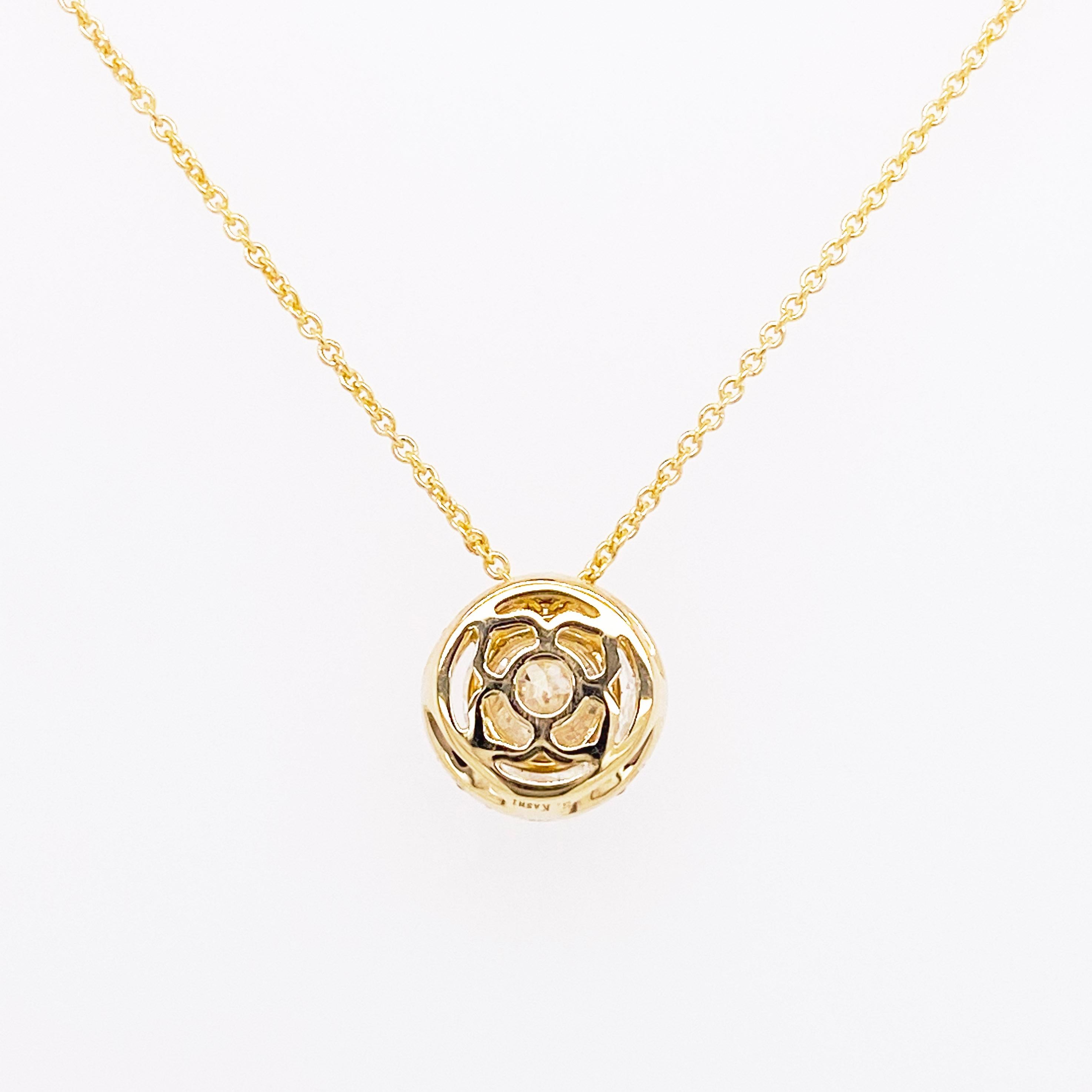 Diamond Halo Necklace, 14 Karat Yellow Gold Bolo Chain .94 Carat Diamond, Choker In New Condition For Sale In Austin, TX