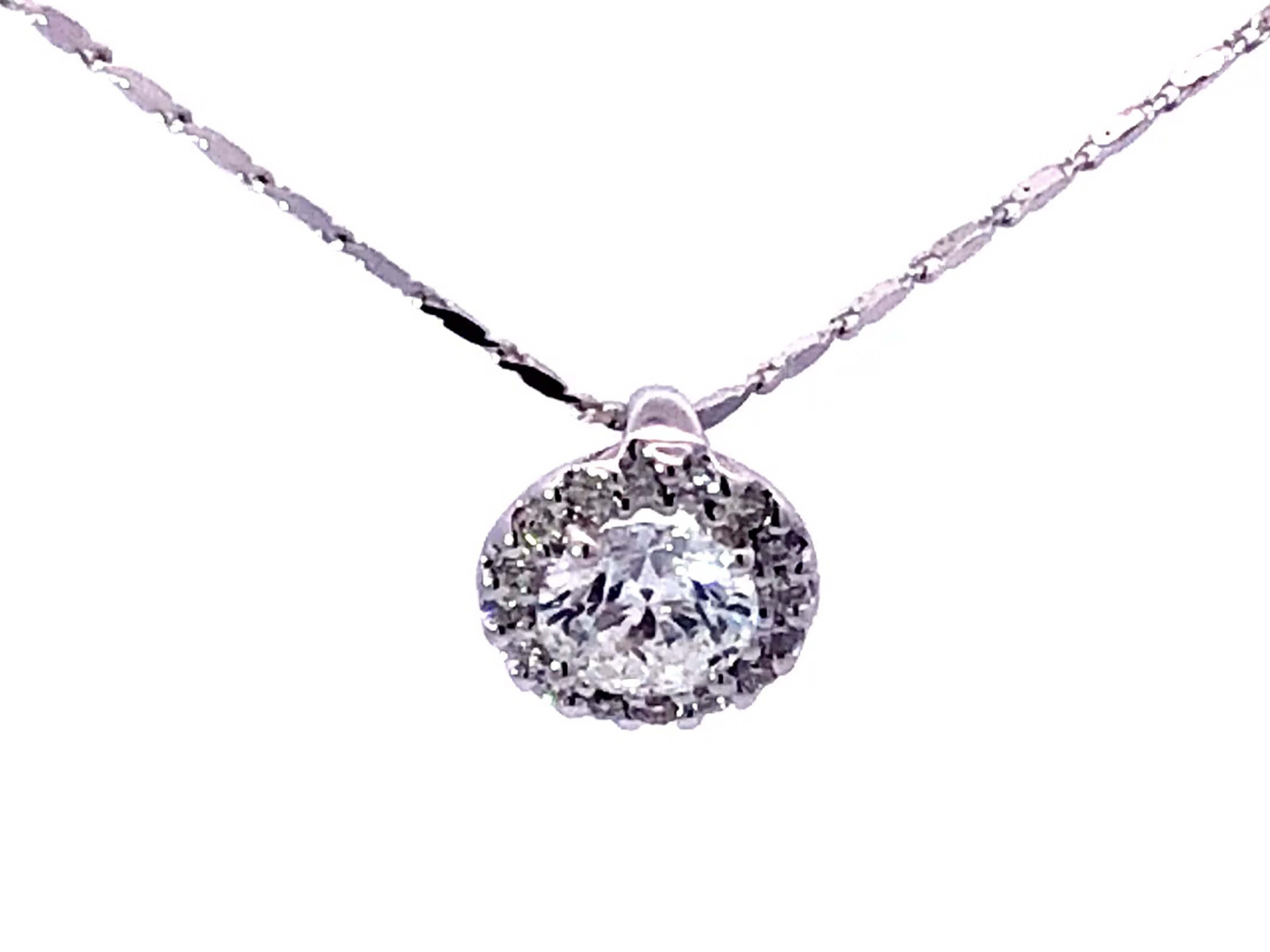 Diamond Halo Necklace in 14K White Gold For Sale 2