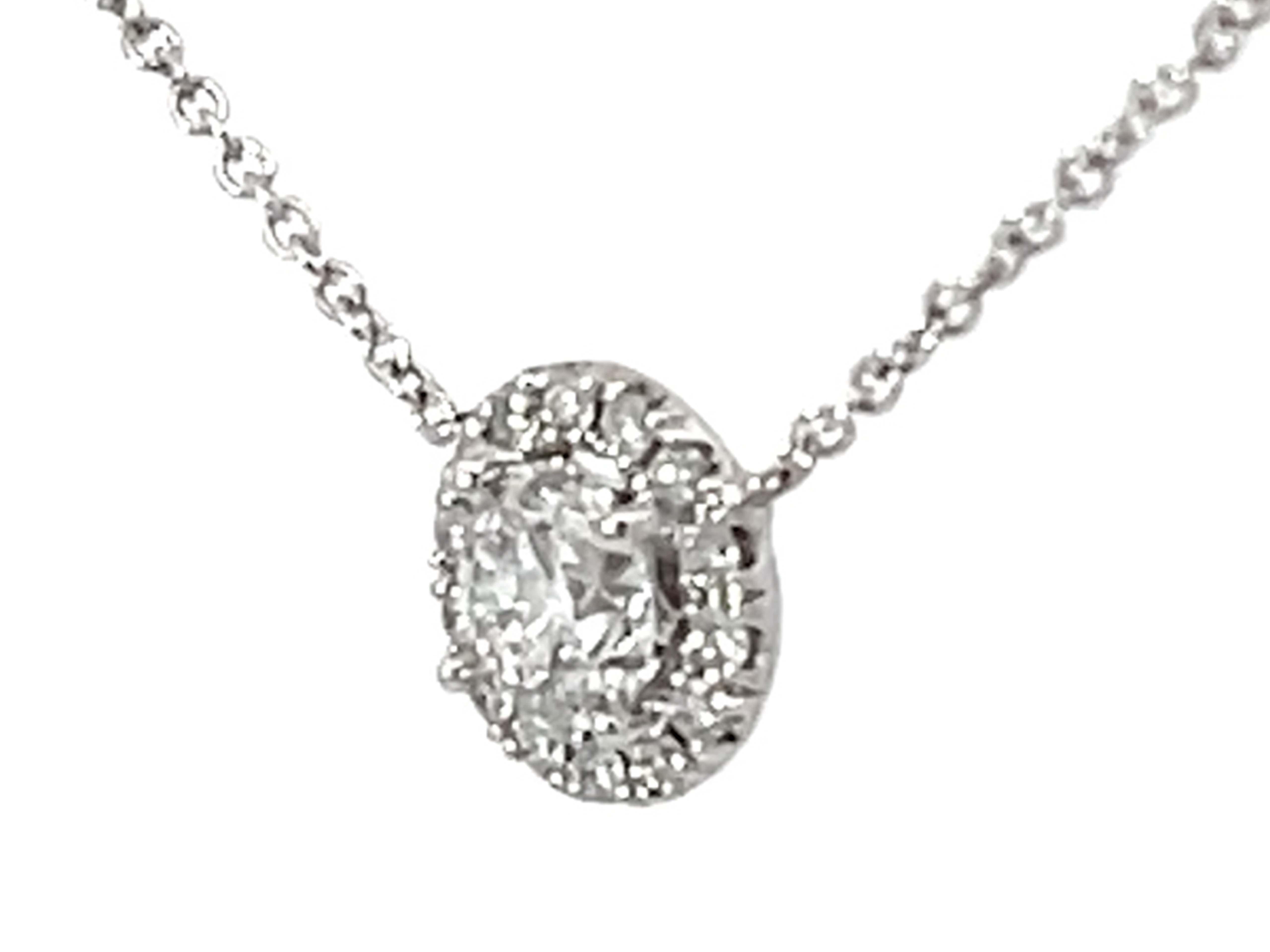 Brilliant Cut Diamond Halo Necklace Solid 14k White Gold For Sale