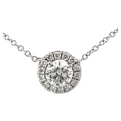 Diamond Halo Necklace Solid 14k White Gold