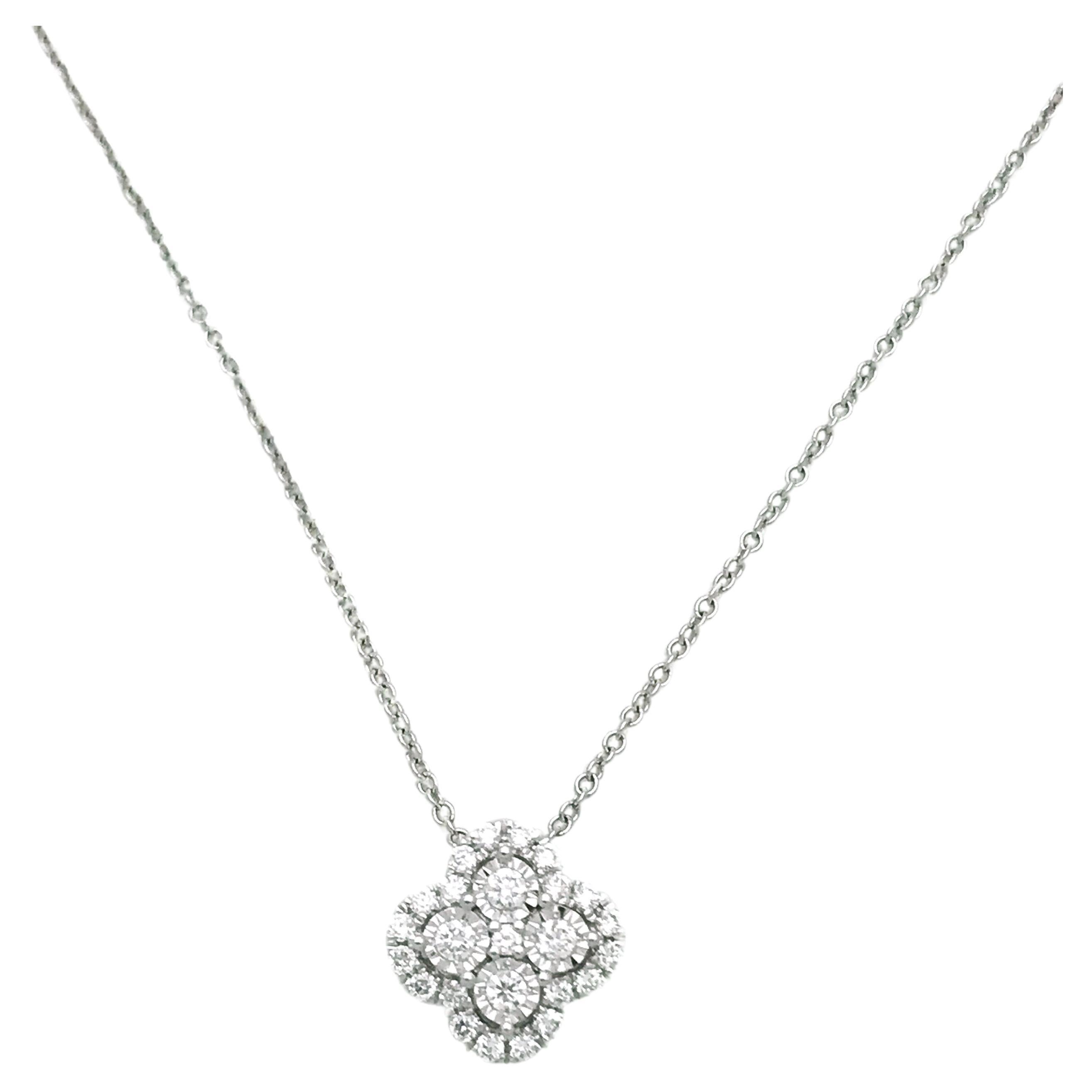 Diamond Halo Necklace, White Gold, Diamond van cleef clover Pendant For Sale