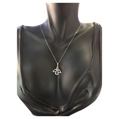 Diamond Halo Pave Angel Necklace Pendant Charm 18 Karat White Gold Statement