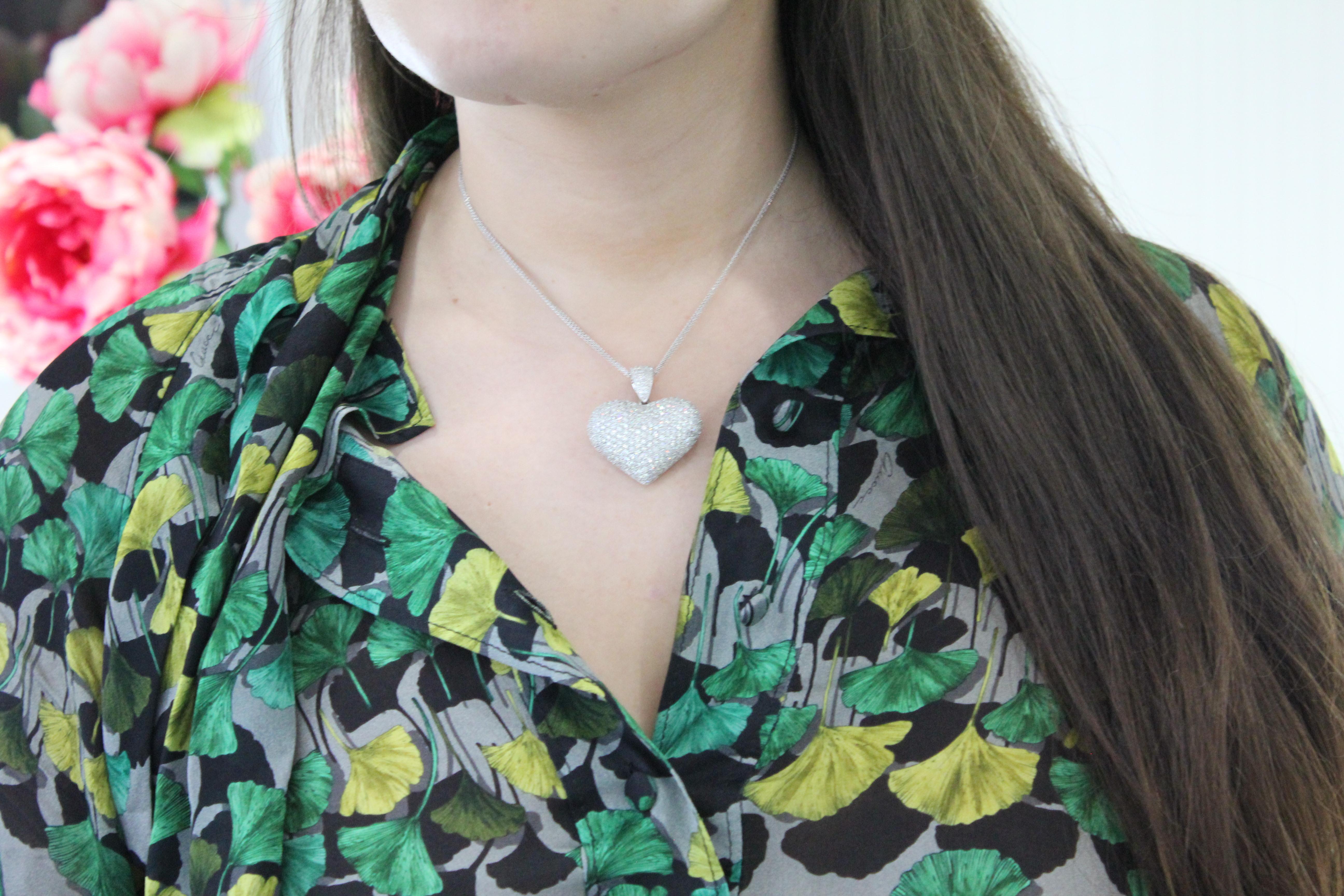 Diamond Halo Pave Jumbo Large Big Heart Romantic Pendant 18k White Gold Necklace For Sale 4