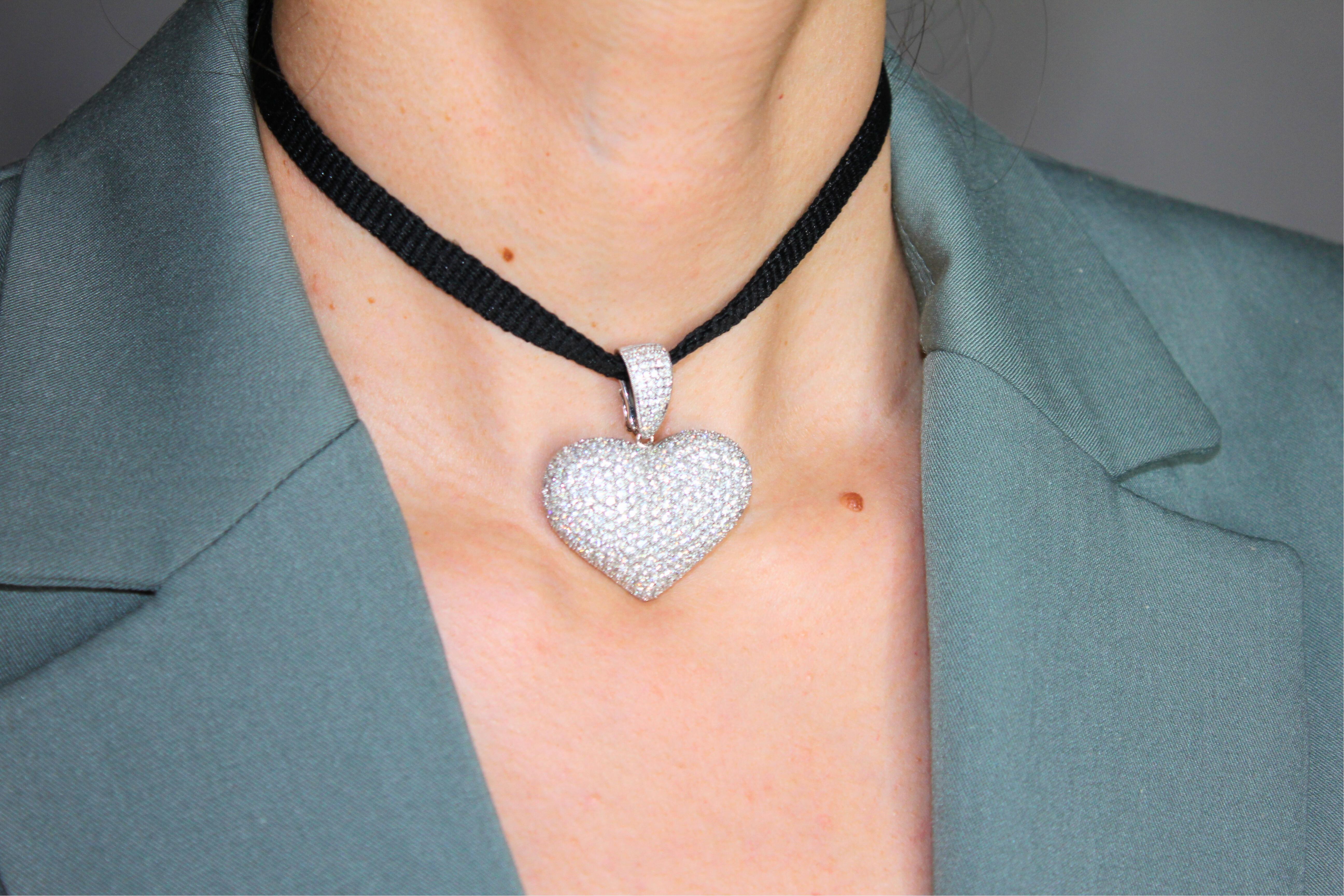 Diamond Halo Pave Jumbo Large Big Heart Romantic Pendant 18k White Gold Necklace For Sale 6