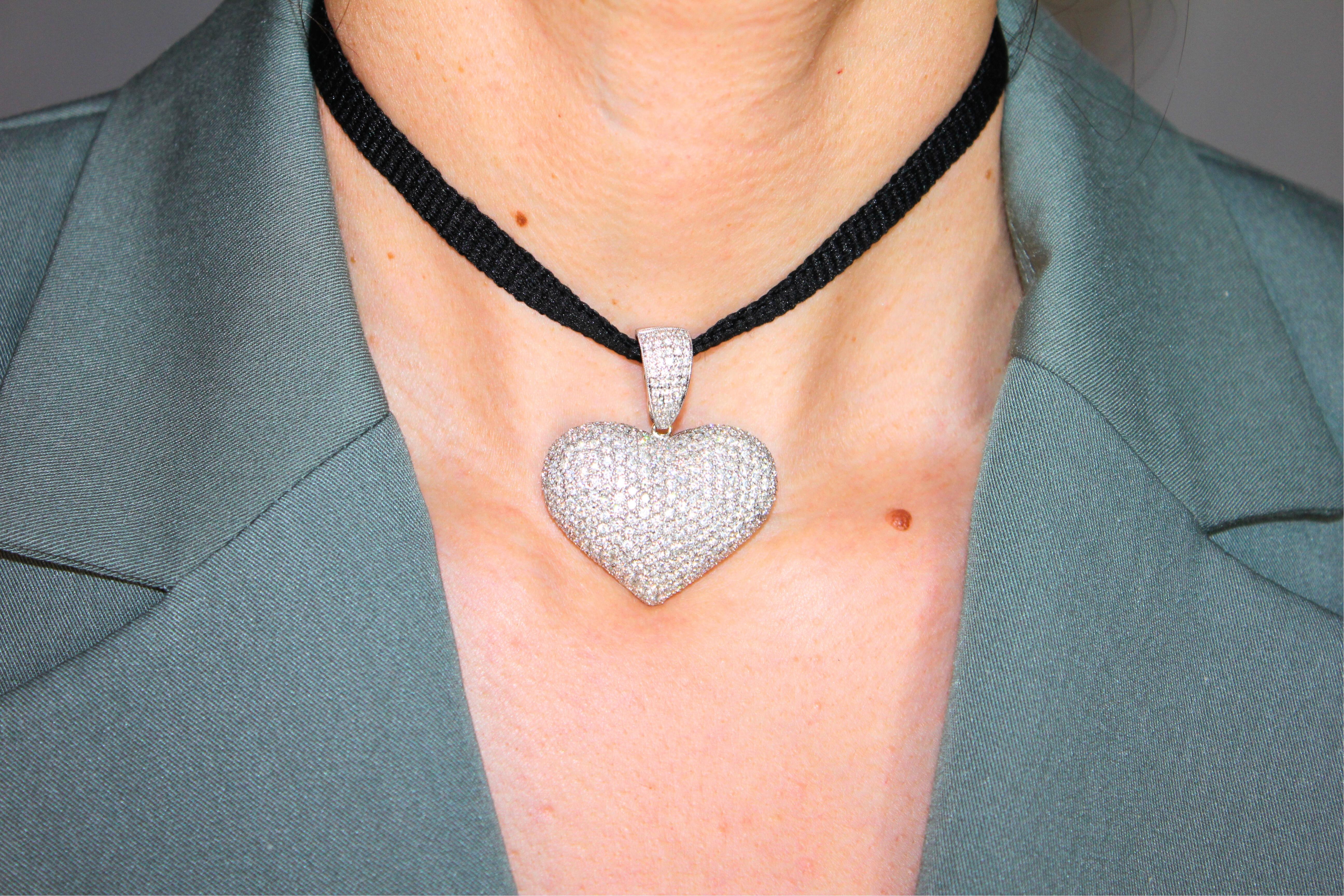 Diamond Halo Pave Jumbo Large Big Heart Romantic Pendant 18k White Gold Necklace For Sale 7