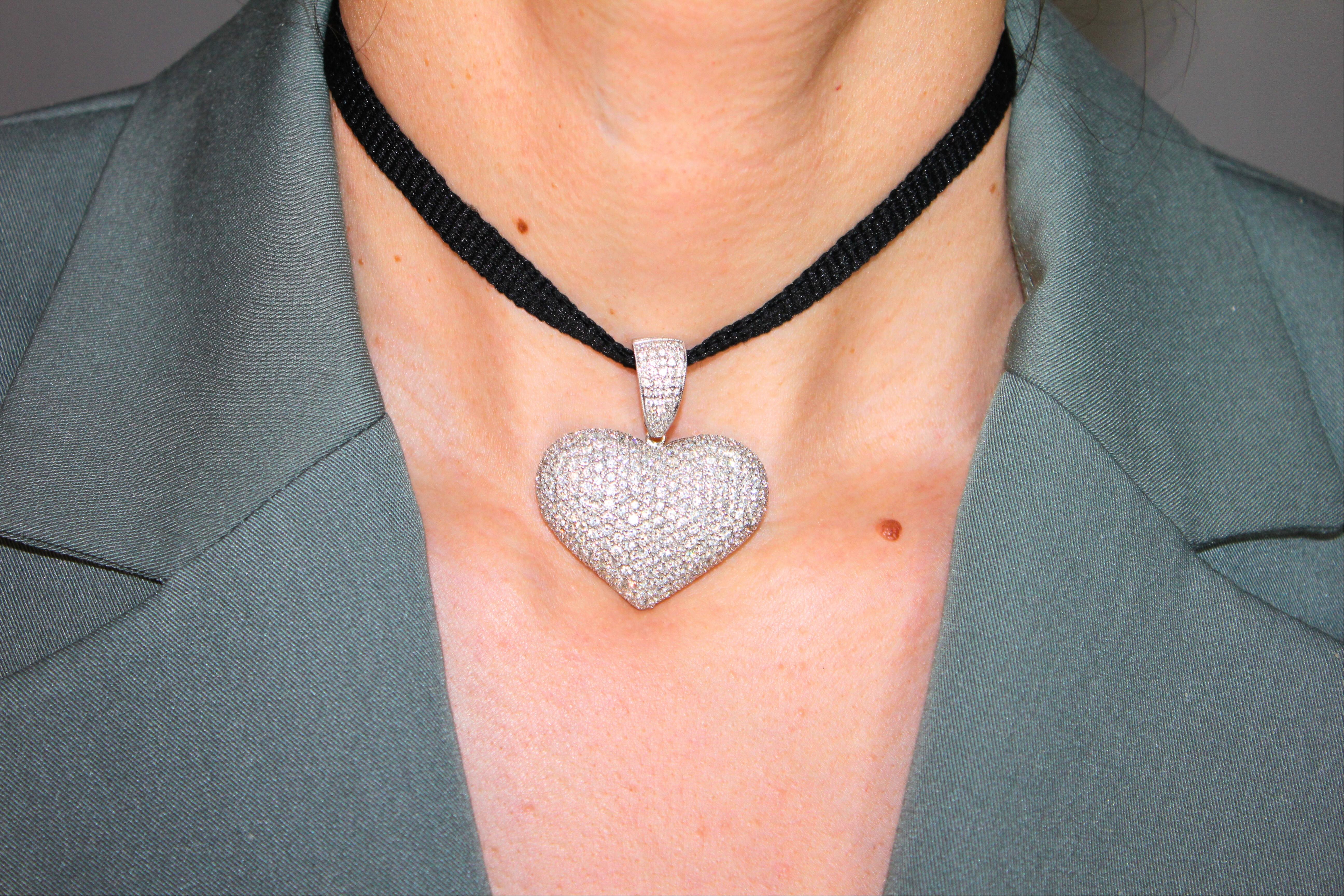 Diamond Halo Pave Jumbo Large Big Heart Romantic Pendant 18k White Gold Necklace For Sale 8