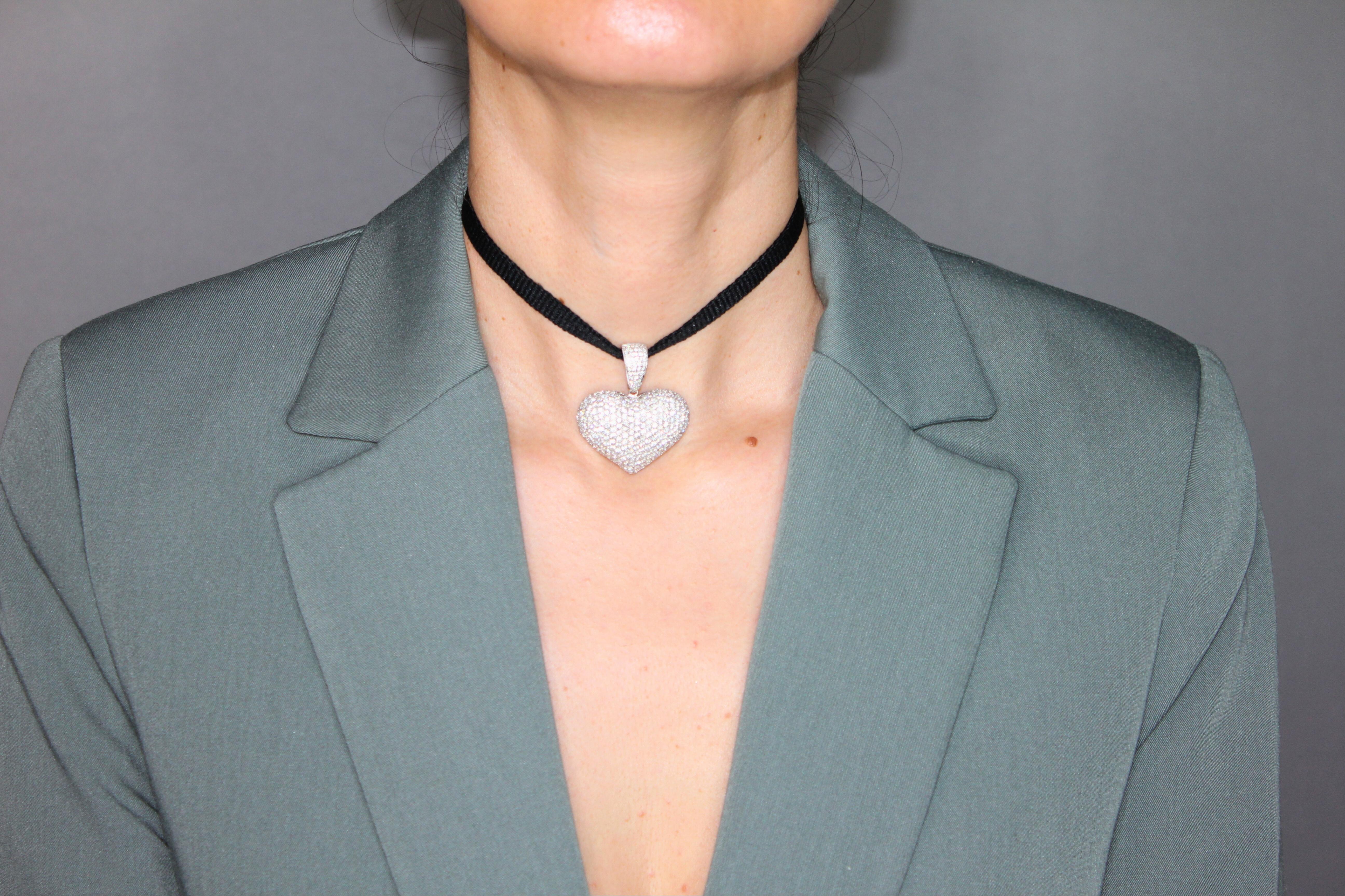 Diamond Halo Pave Jumbo Large Big Heart Romantic Pendant 18k White Gold Necklace For Sale 10