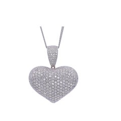 Diamond Halo Pave Jumbo Large Big Heart Romantic Pendant 18k White Gold Necklace