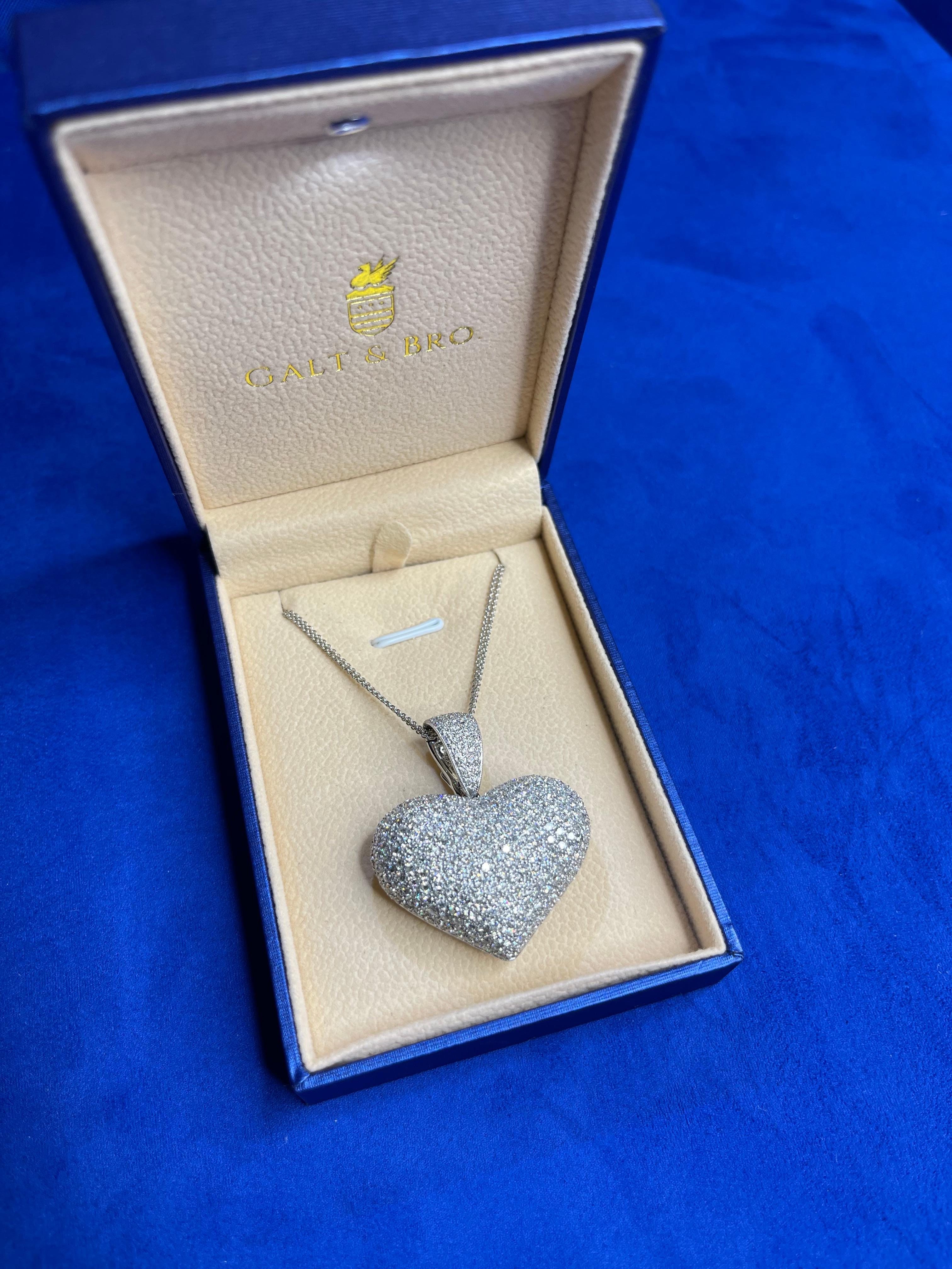 Art Deco Diamond Halo Pave Jumbo Large Big Heart Romantic Pendant 18k White Gold Necklace For Sale