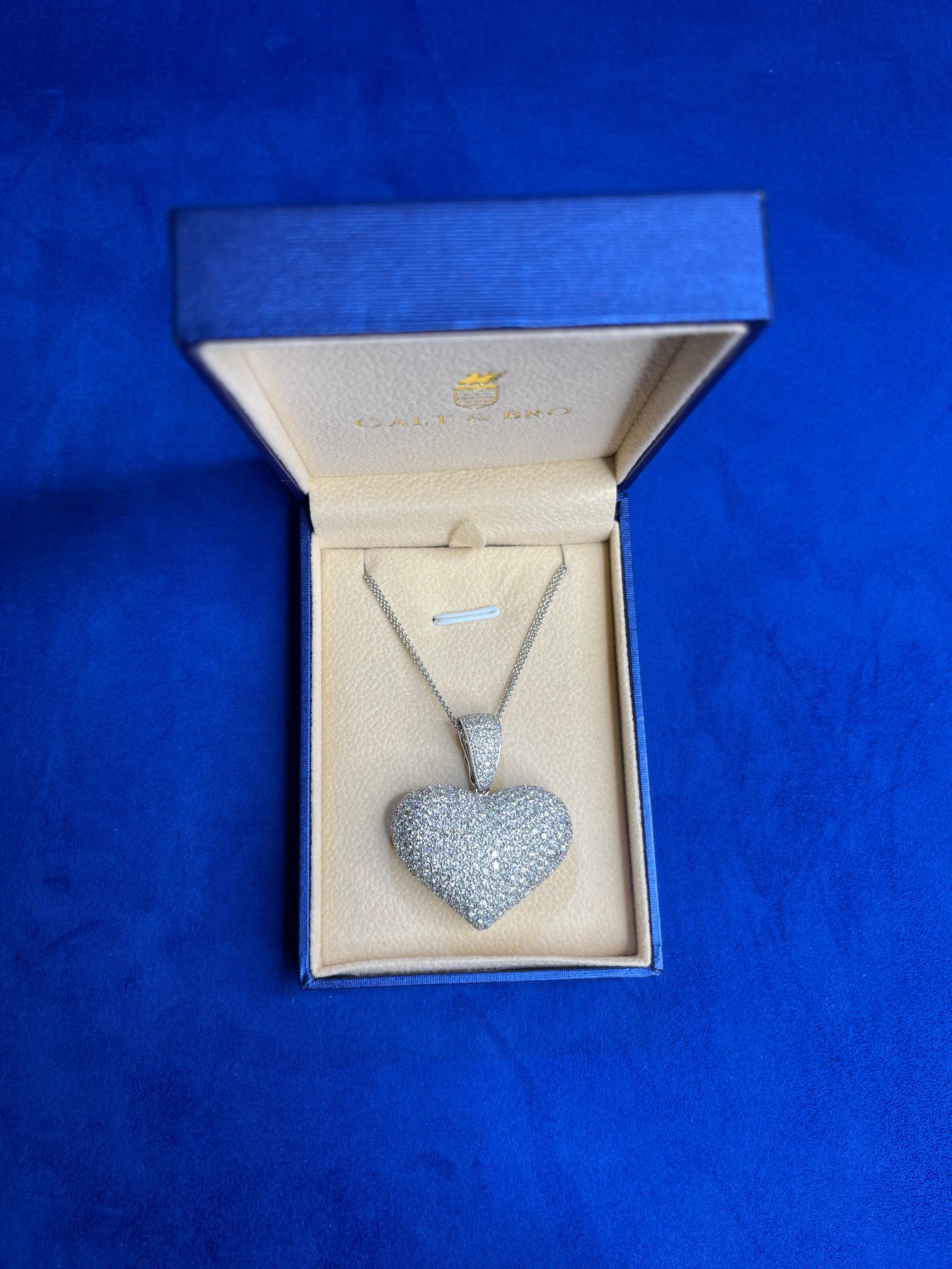 Brilliant Cut Diamond Halo Pave Jumbo Large Big Heart Romantic Pendant 18k White Gold Necklace For Sale