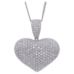 Halskette aus 18 Karat Weißgold mit Diamant-Halo-Pavé Jumbo, Großes Herz Romantisches Anhänger