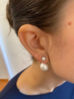 DIAMOND HALO PEARL EARRINGS, BY Michelle Massoura