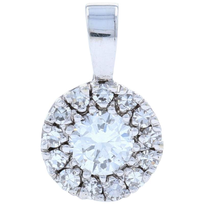 Diamond Halo Pendant, 14 Karat White Gold Cluster Round Cut .59 Carat