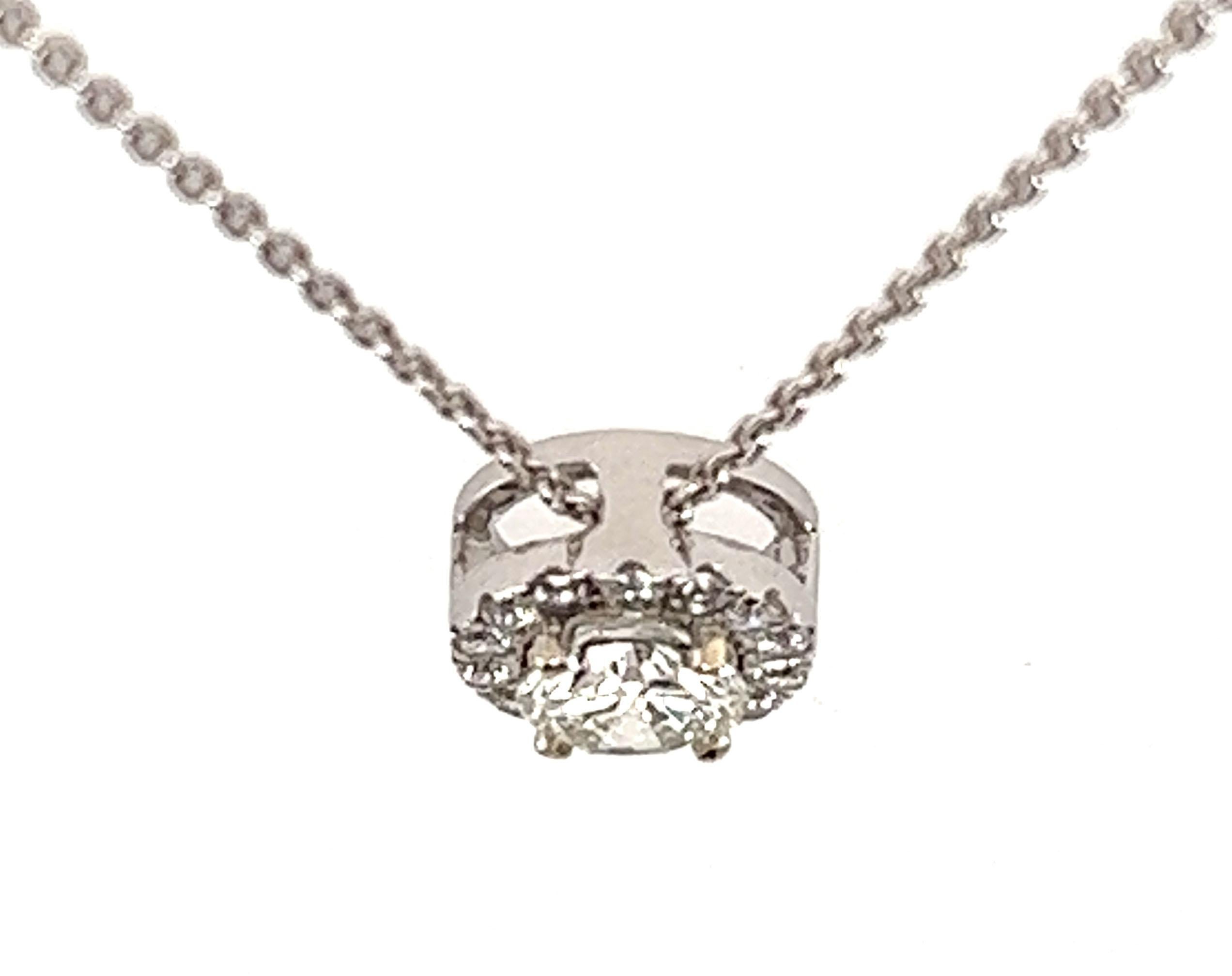 Round Cut Diamond Halo Pendant .55ct Round Brilliant GIA Certified 14K Gold Brand New For Sale