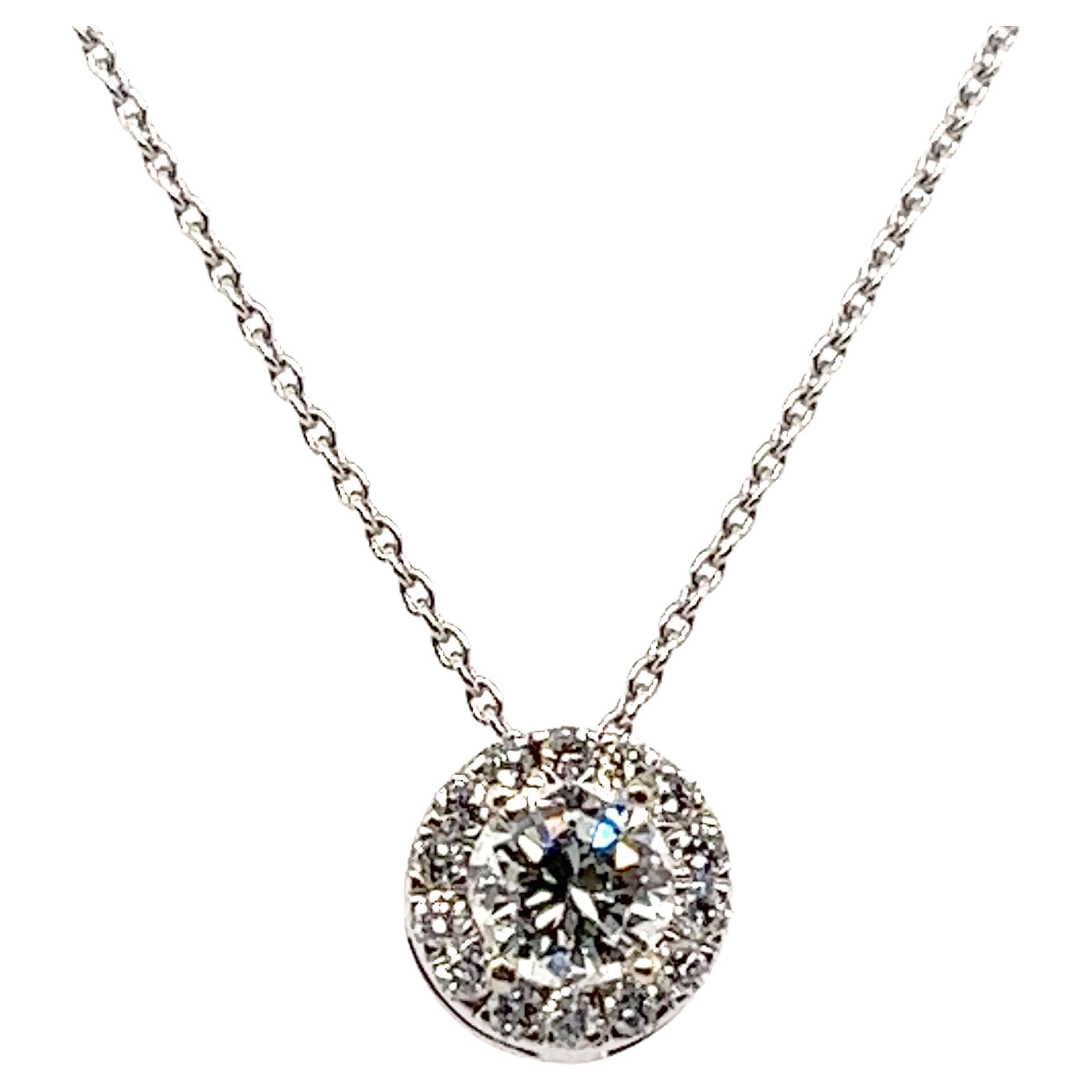 Diamond Halo Pendant .55ct Round Brilliant GIA Certified 14K Gold Brand New For Sale