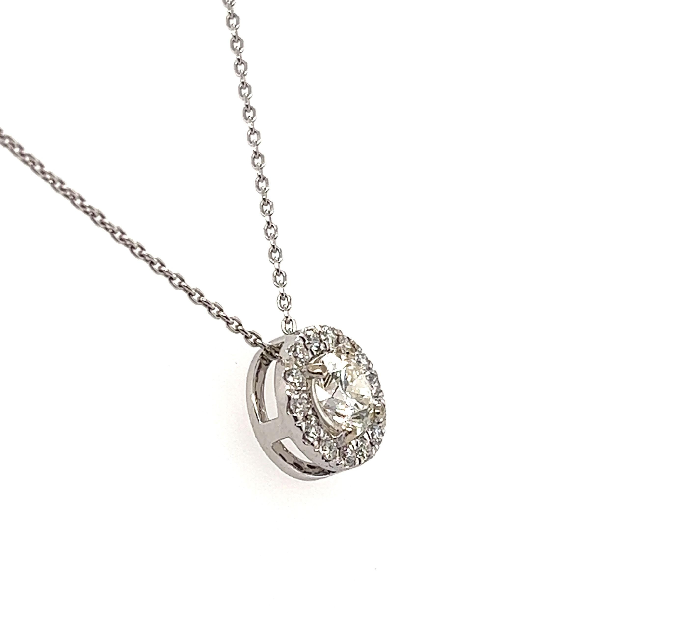 Round Cut Diamond Halo Pendant .63ct Round Brilliant GIA Certified 14K Gold Brand New For Sale