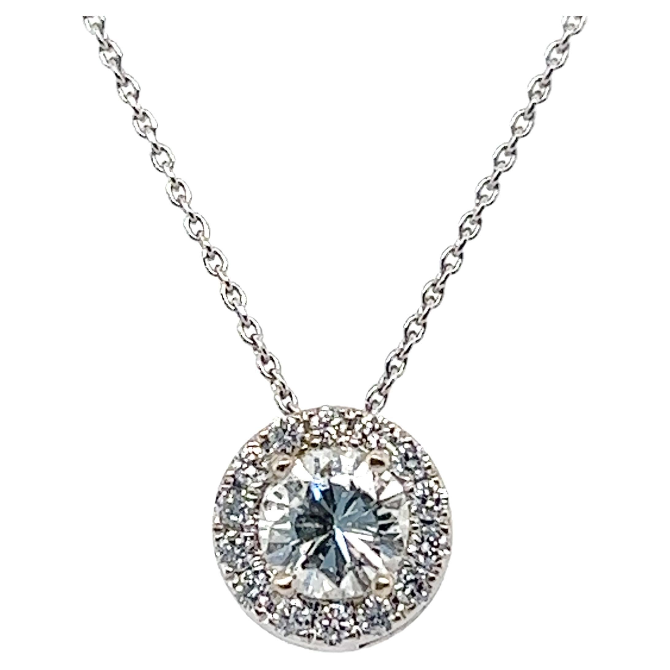 Diamond Halo Pendant .75ct Round Brilliant GIA 14K Brand New