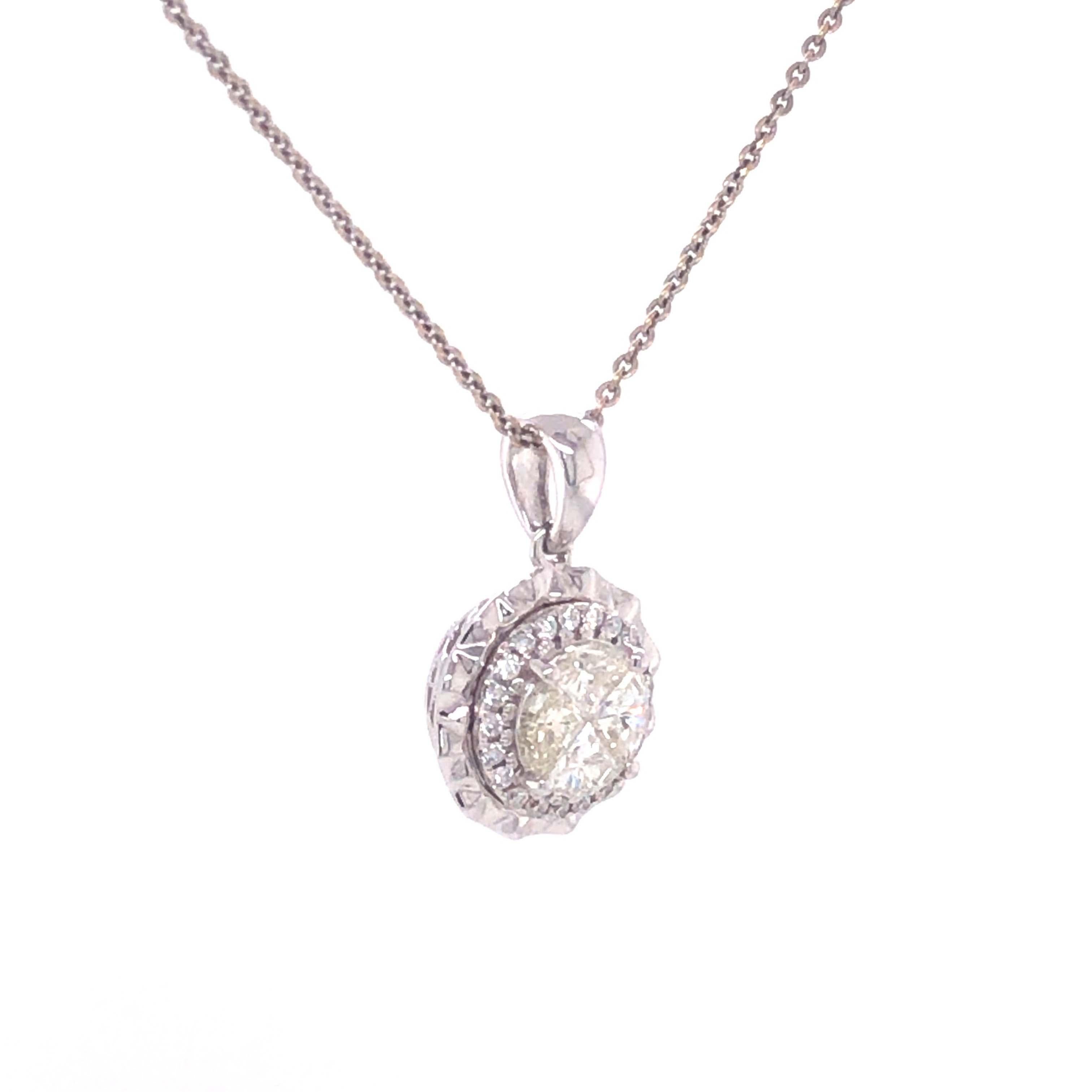 Modern Diamond Halo Pendant in 18k White Gold For Sale