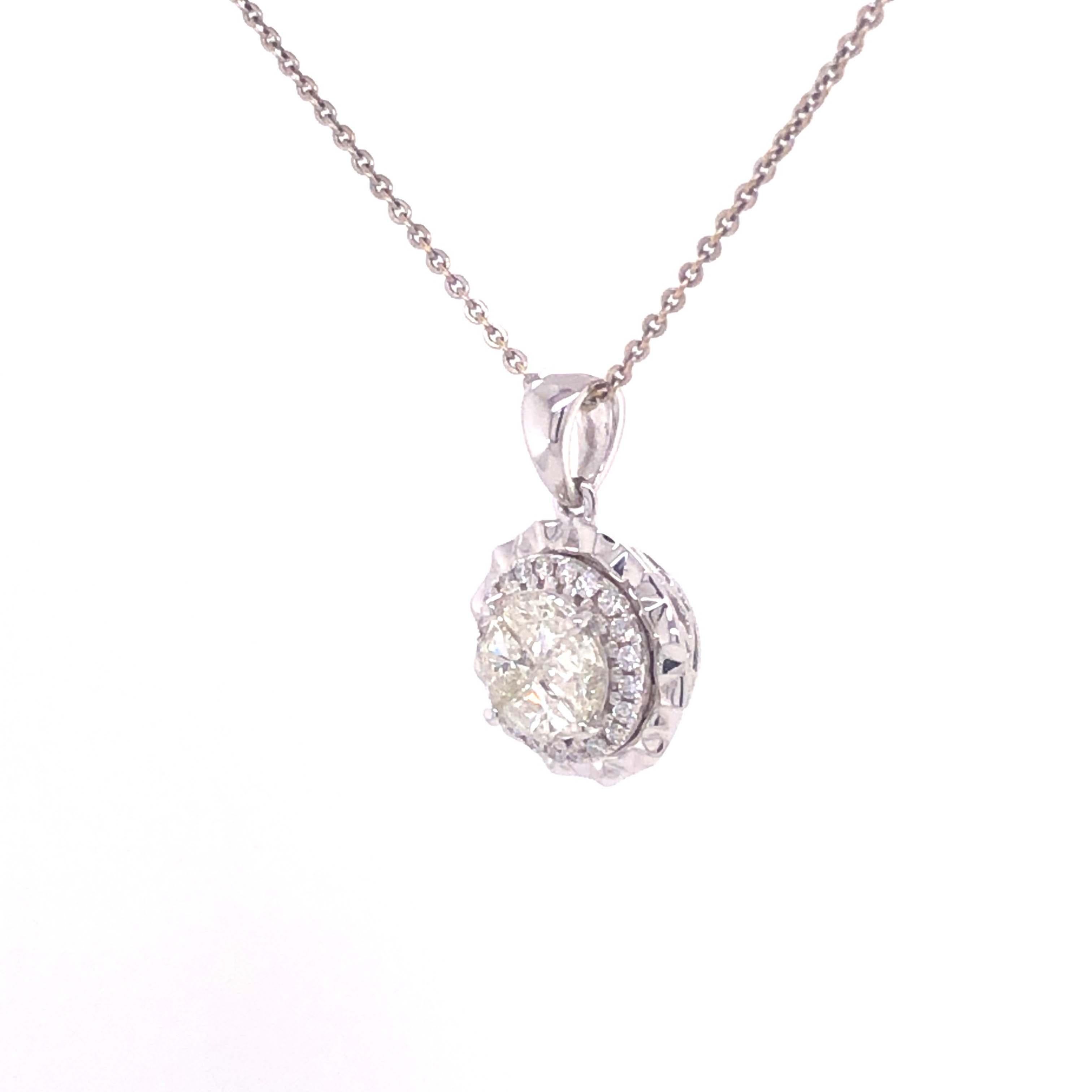 Round Cut Diamond Halo Pendant in 18k White Gold For Sale