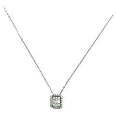 Diamond Halo Pendant, White Gold Cable Chain, Baguette Diamonds, Round Diamonds