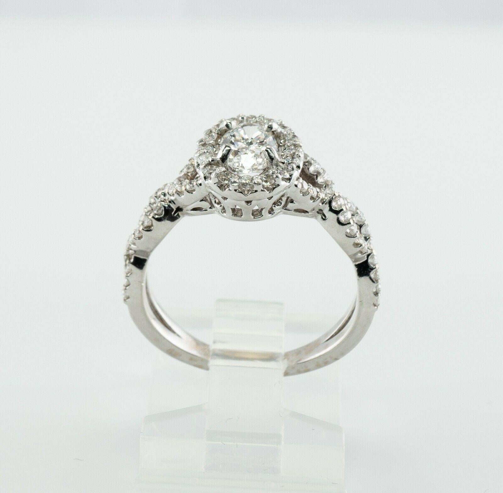 Diamond Halo Ring 14K White Gold 1.14 TDW Engagement For Sale 6
