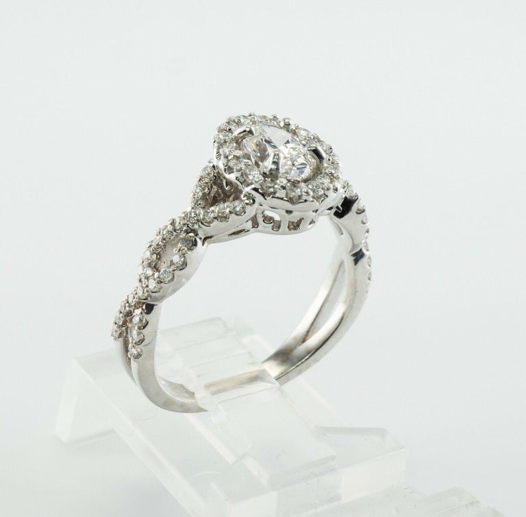 Diamond Halo Ring 14K White Gold 1.14 TDW Engagement For Sale at 1stDibs
