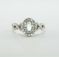 Diamond Halo Ring 14K White Gold 1.14 TDW Engagement