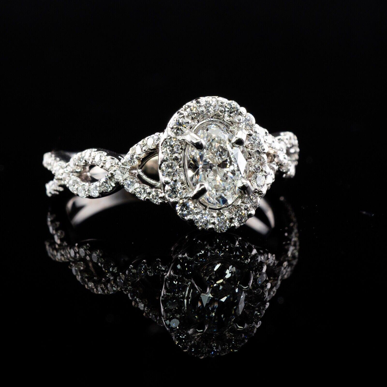 Women's Diamond Halo Ring 14K White Gold 1.14 TDW Engagement For Sale
