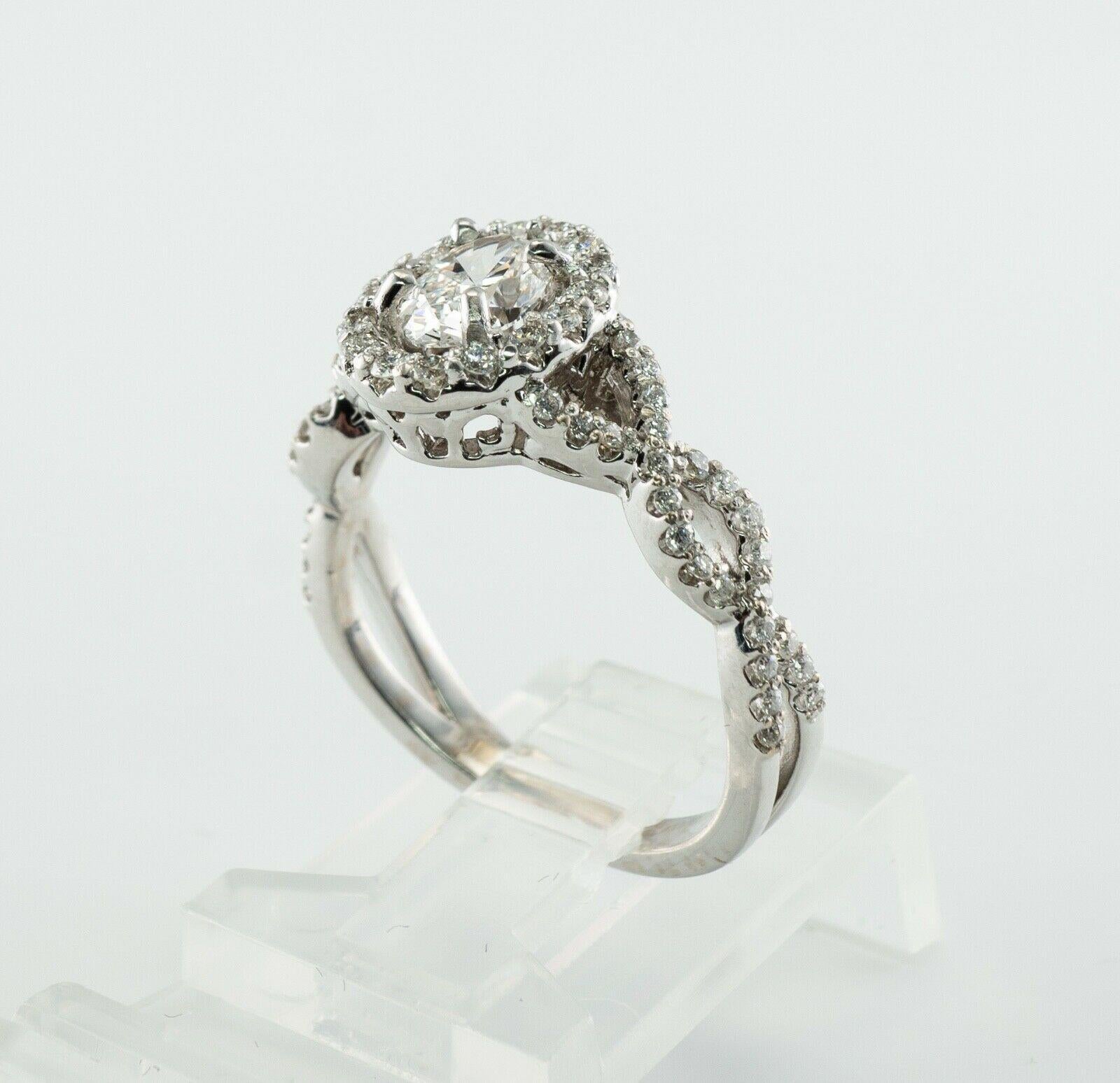 Diamond Halo Ring 14K White Gold 1.14 TDW Engagement For Sale 3