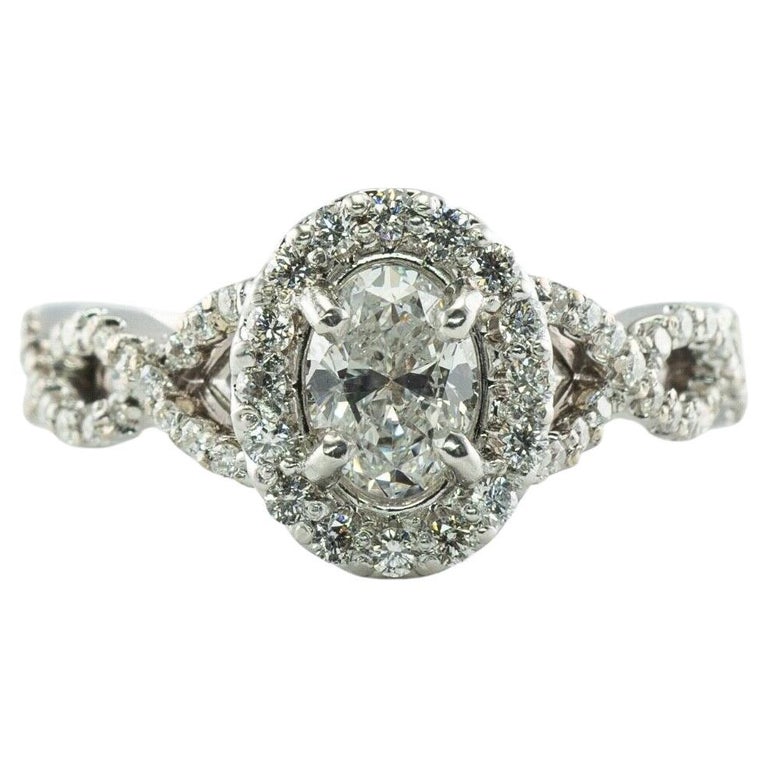 Diamond Halo Ring 14K White Gold 1.14 TDW Engagement For Sale at 1stDibs