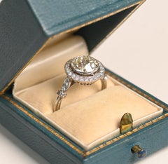 2.25 Carat Old European Cut Ring. Diamond Accent Halo Ring Platinum L VS1 Bezel