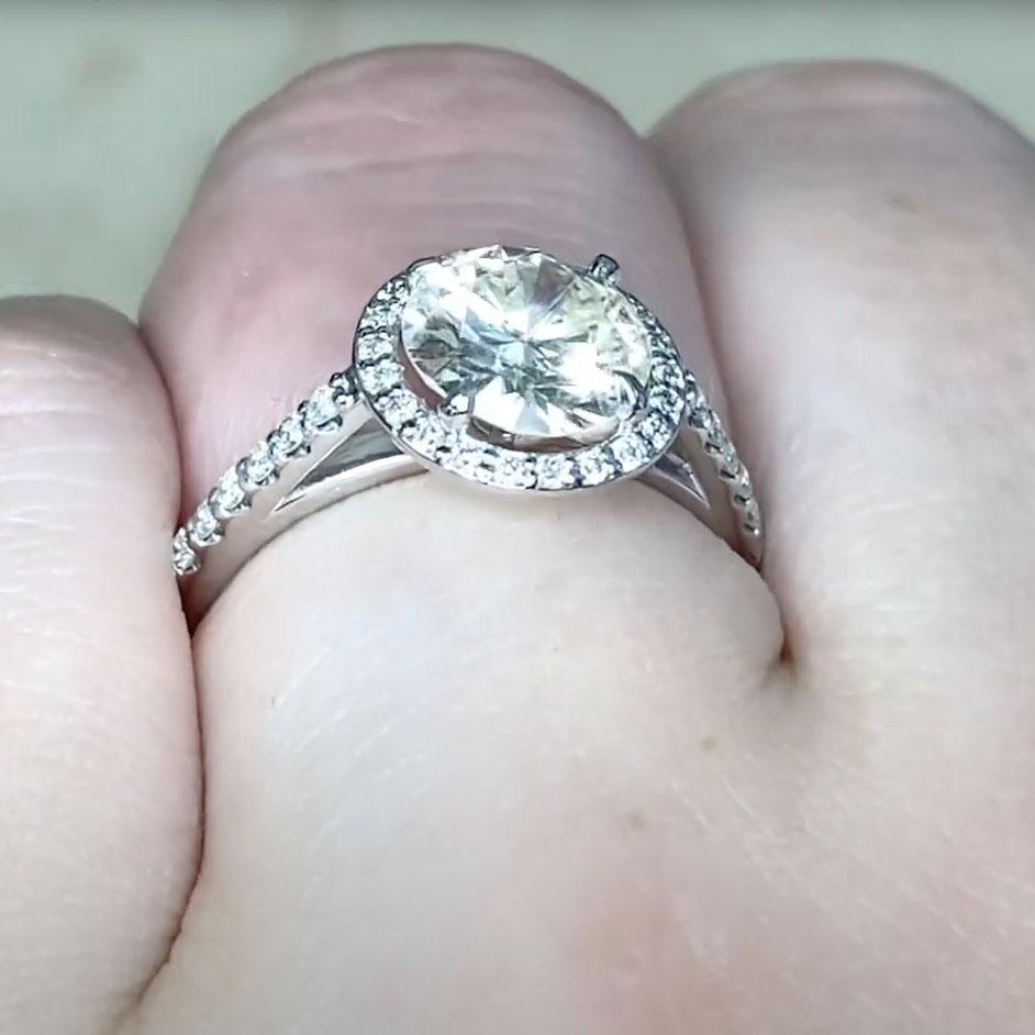 Diamond Halo Ring Old European Cut (Approx 1.40-Carats), Platinum In Excellent Condition For Sale In New York, NY