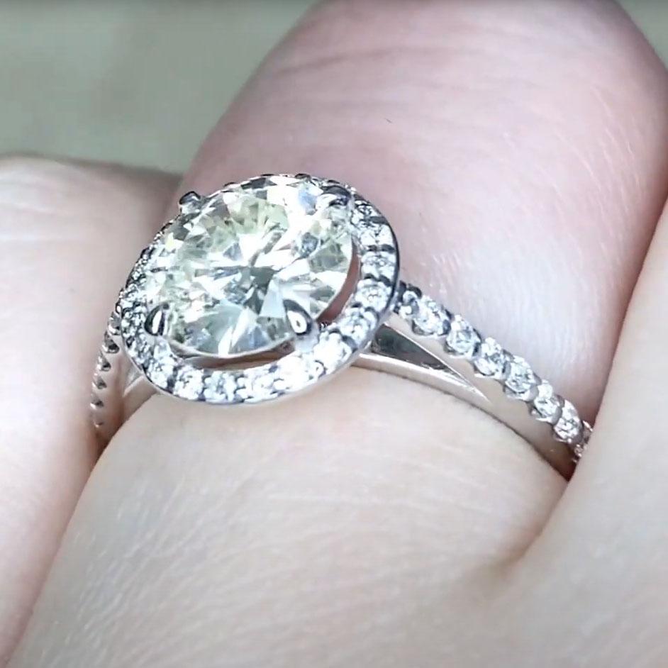 Diamond Halo Ring Old European Cut (Approx 1.40-Carats), Platinum For Sale 1