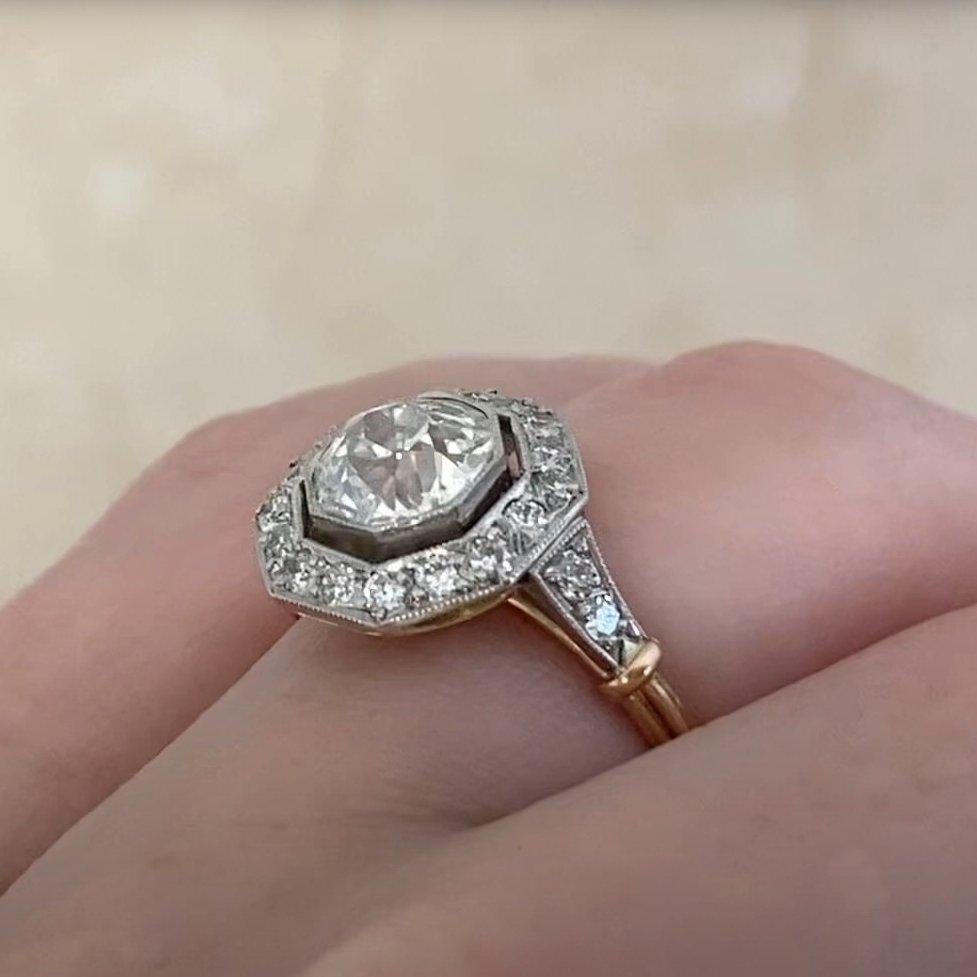 Diamond Halo Ring Old European Cut Diamond (GIA Approx 1.40-Carats), Yellow Gold In Excellent Condition For Sale In New York, NY