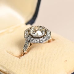 European Cut Diamond Halo Engagement Ring. GIA 1.40ct Yellow Gold Diamond Ring