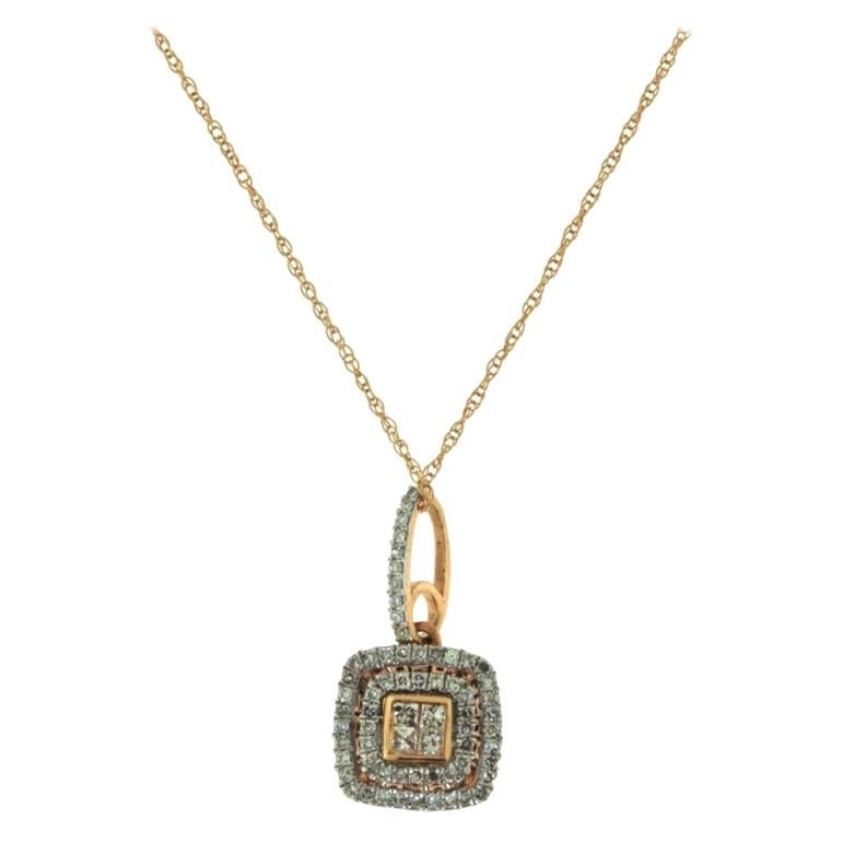 Diamond Halo Rose Gold Pendant Necklace